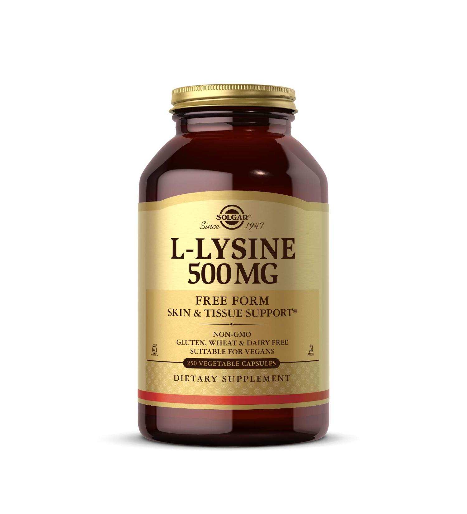 Solgar L-Lysine 500 mg - 250 Vegetable Capsules | Immune Support & Protein Synthesis - Buy Online on GoSupps.com