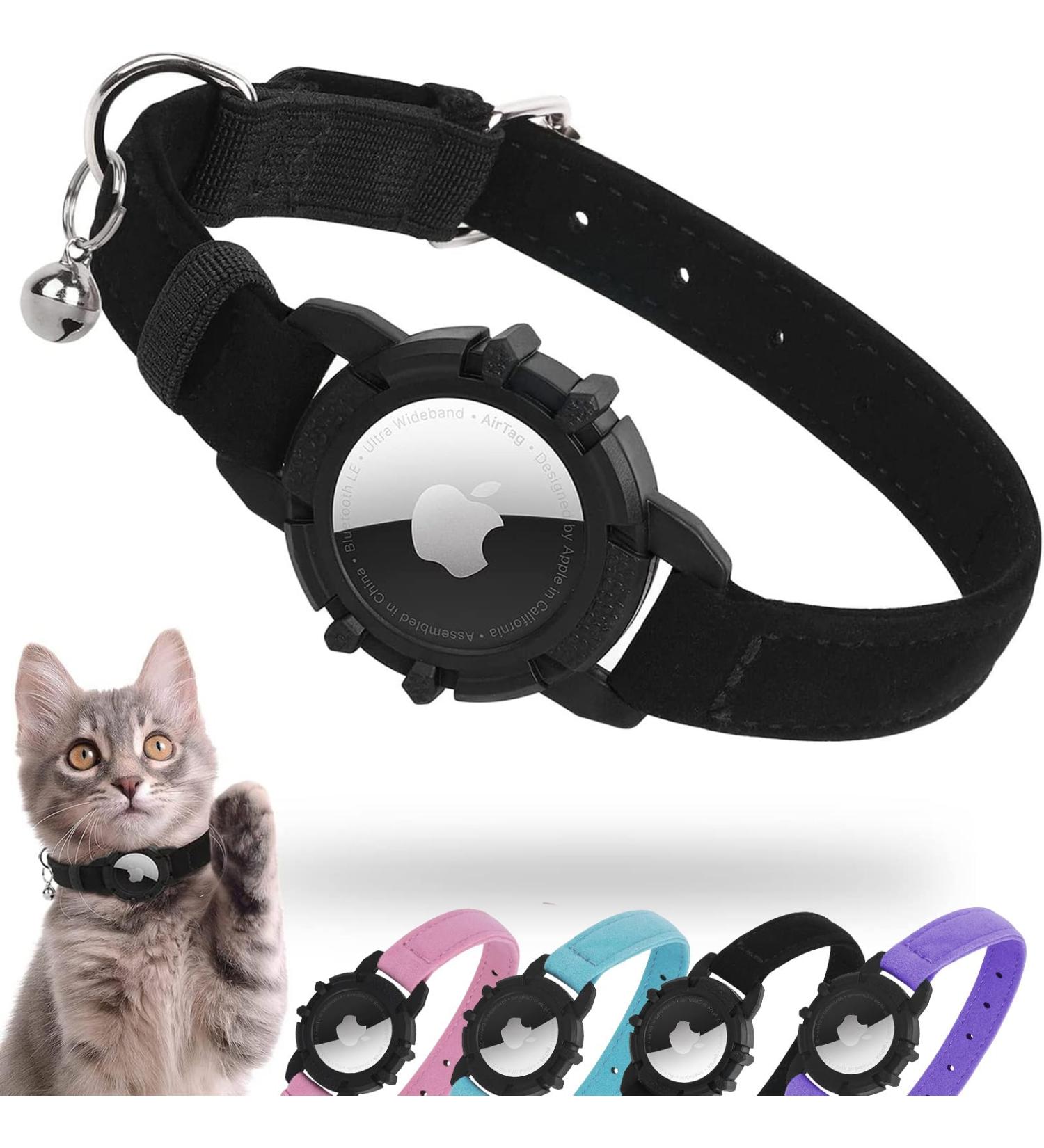 Reflective Airtag Cat Neck Band | Leather GPS Tracker with Apple Airtag Holder & Bell | Pink | Fits Young Cats 9-13 Inch (23-33cm) - Fast International Shipping - Buy Online on GoSupps.com