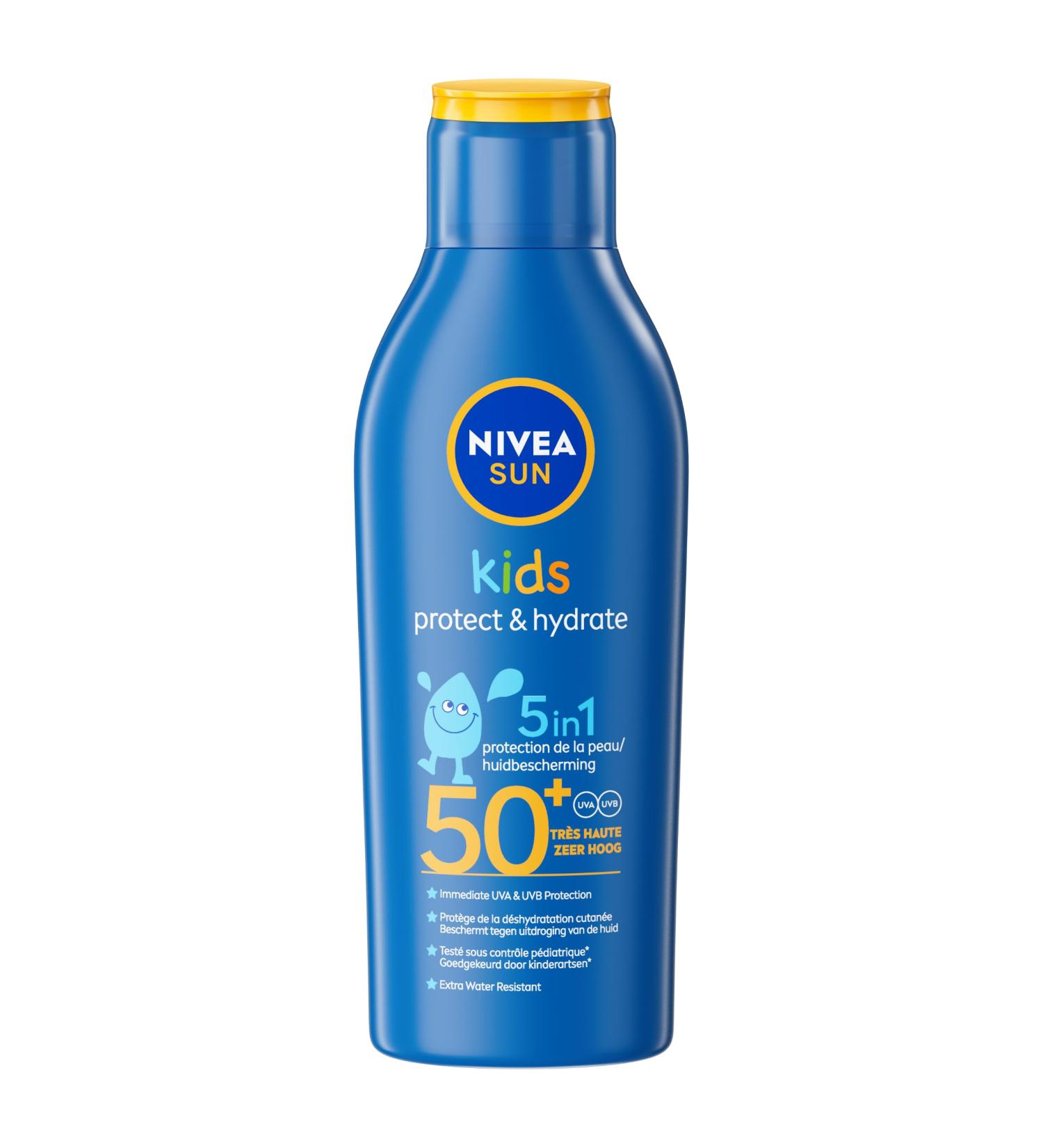 NIVEA SUN Kids Protect & Play Sun Milk SPF 50+ (1 x 200ml) Moisturizing Sunscreen for Children Sensitive Skin UVA/UVB Sun Protection Water Resistant - Buy Online on GoSupps.com