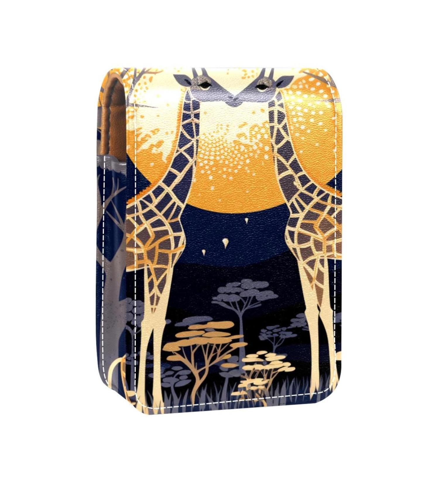 Buy Leather Lipstick Case with Mirror | Mini Lipstick Organizer - African Giraffe Design - Buy Online on GoSupps.com