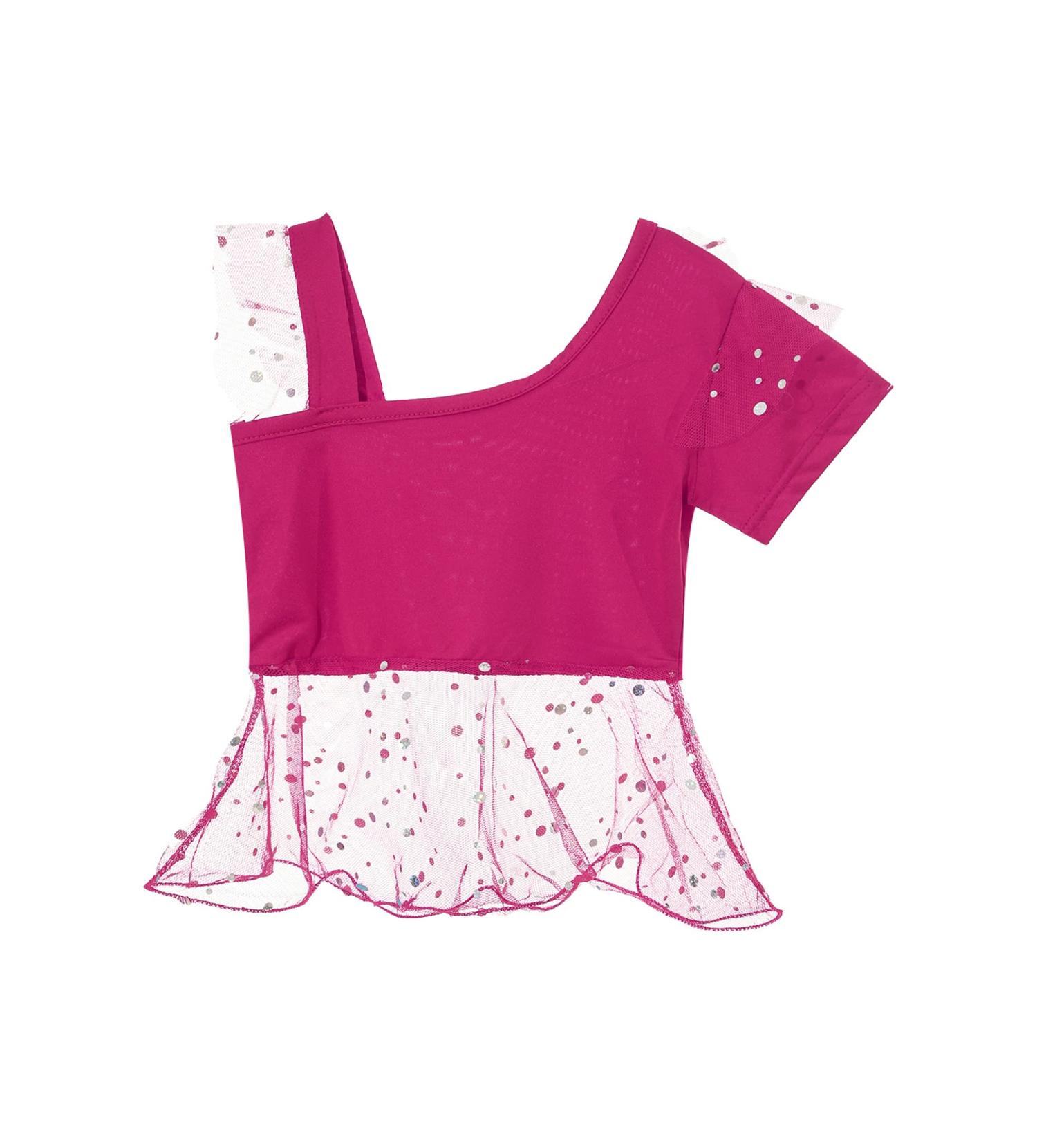 Loloda Kids Girls Sequins Rhinestone Short Sleeve Crop Top - Hot Pink 5-6X - Buy Online on GoSupps.com