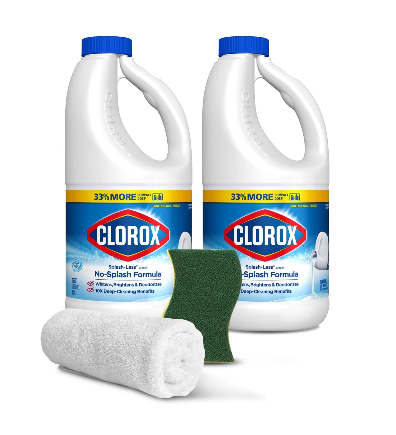2 Splash-Less Bleach Cleaners + Microfiber Towel + Sponge - 40oz Disinfecting Bleach Cleaner | Bulk Home Refill for Laundry Floors Bathroom & Tile (80oz Total - Buy Online on GoSupps.com
