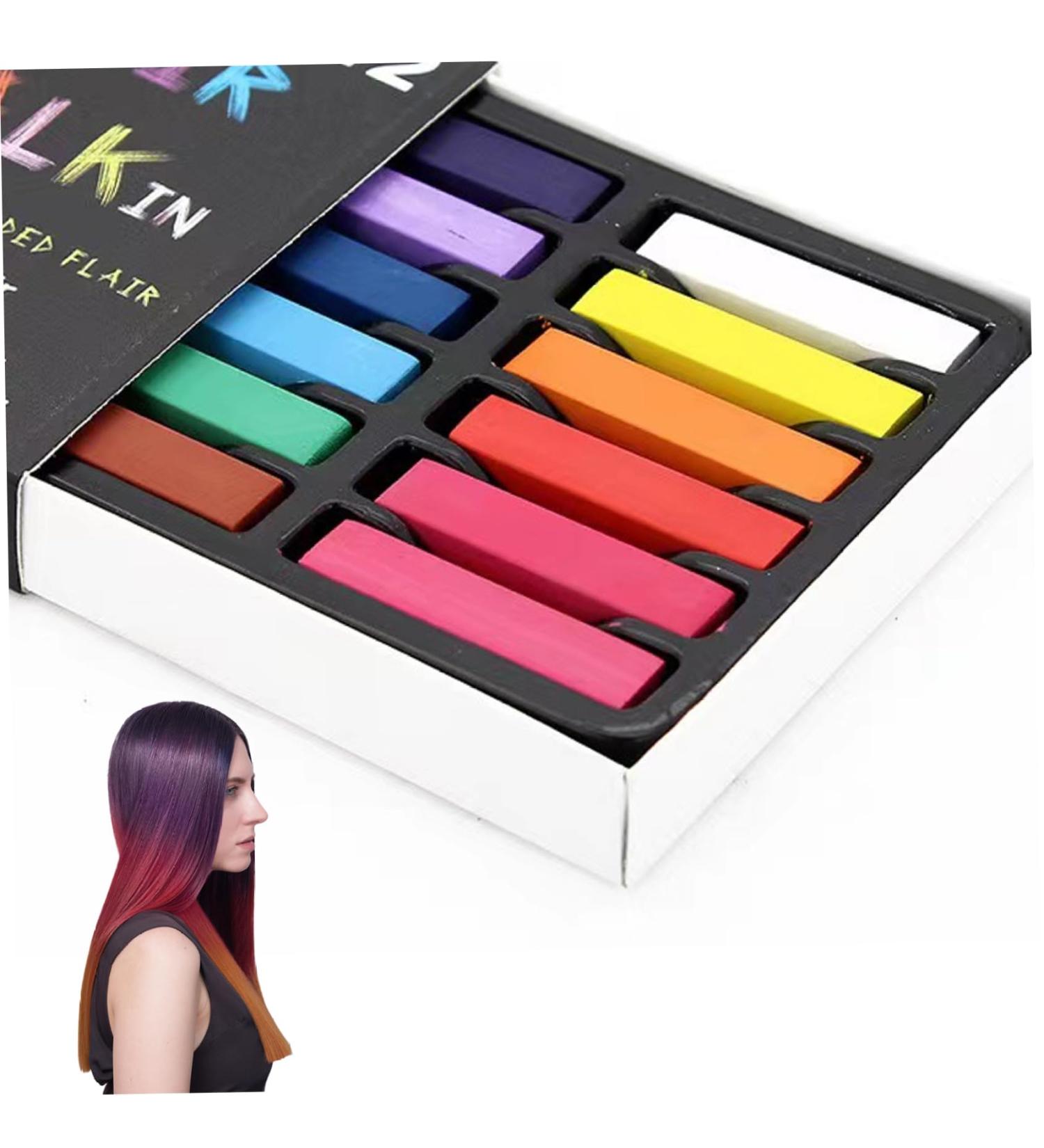 12 Colors Temporary Hair Dye Safe Hair Chalk for Kids Washable Temporary Hair Colour Pen Colorful Gifts Adults Halloween Carnival Cosplay Party Hair Chalks - Buy Online on GoSupps.com