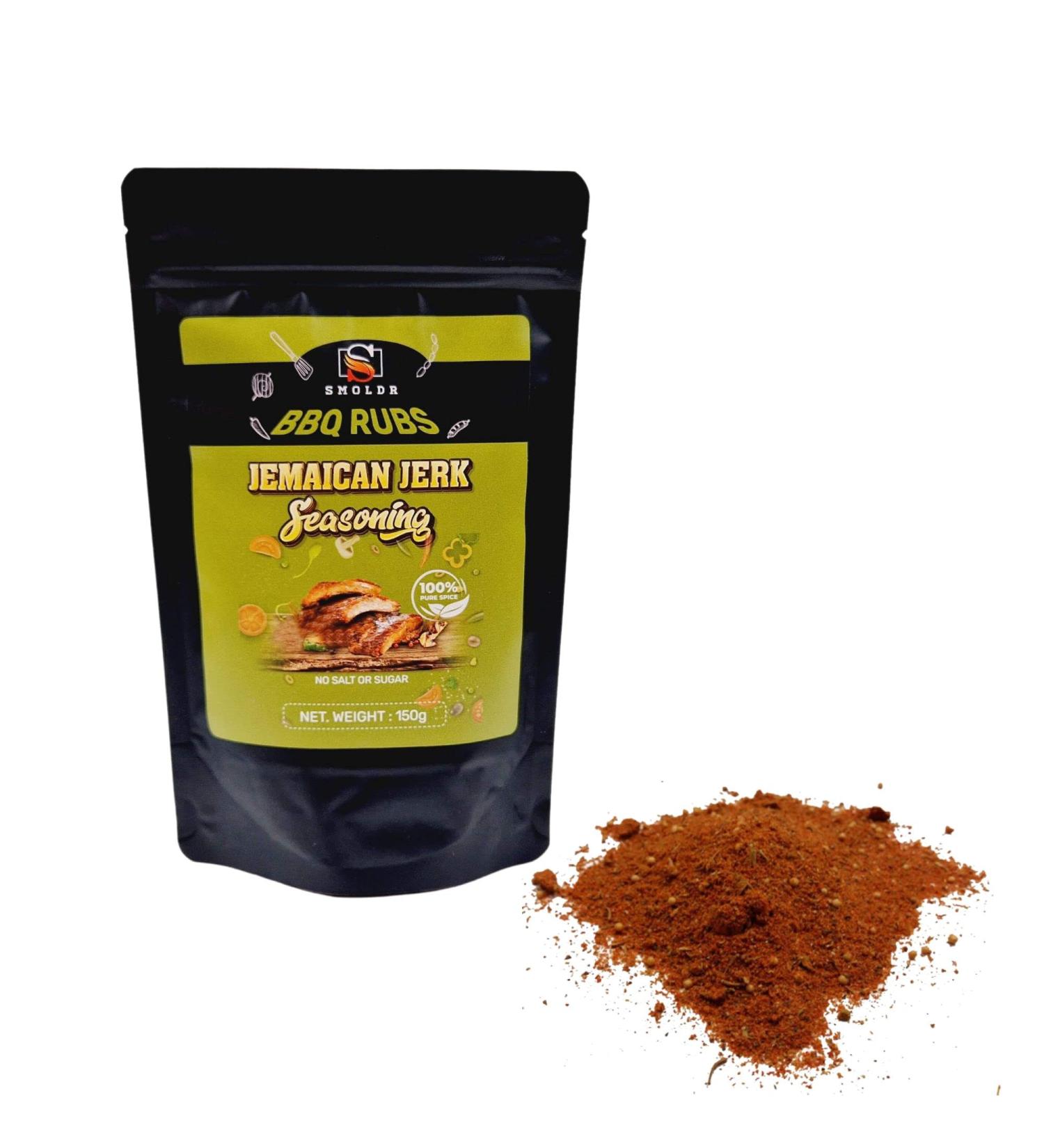 Smoldr BBQ Jamaican Jerk Meat Rub for Marinades and Seasoning American Smokey Barbecue Seasoning 1 x 150g Resealable Pouch - Buy Online on GoSupps.com