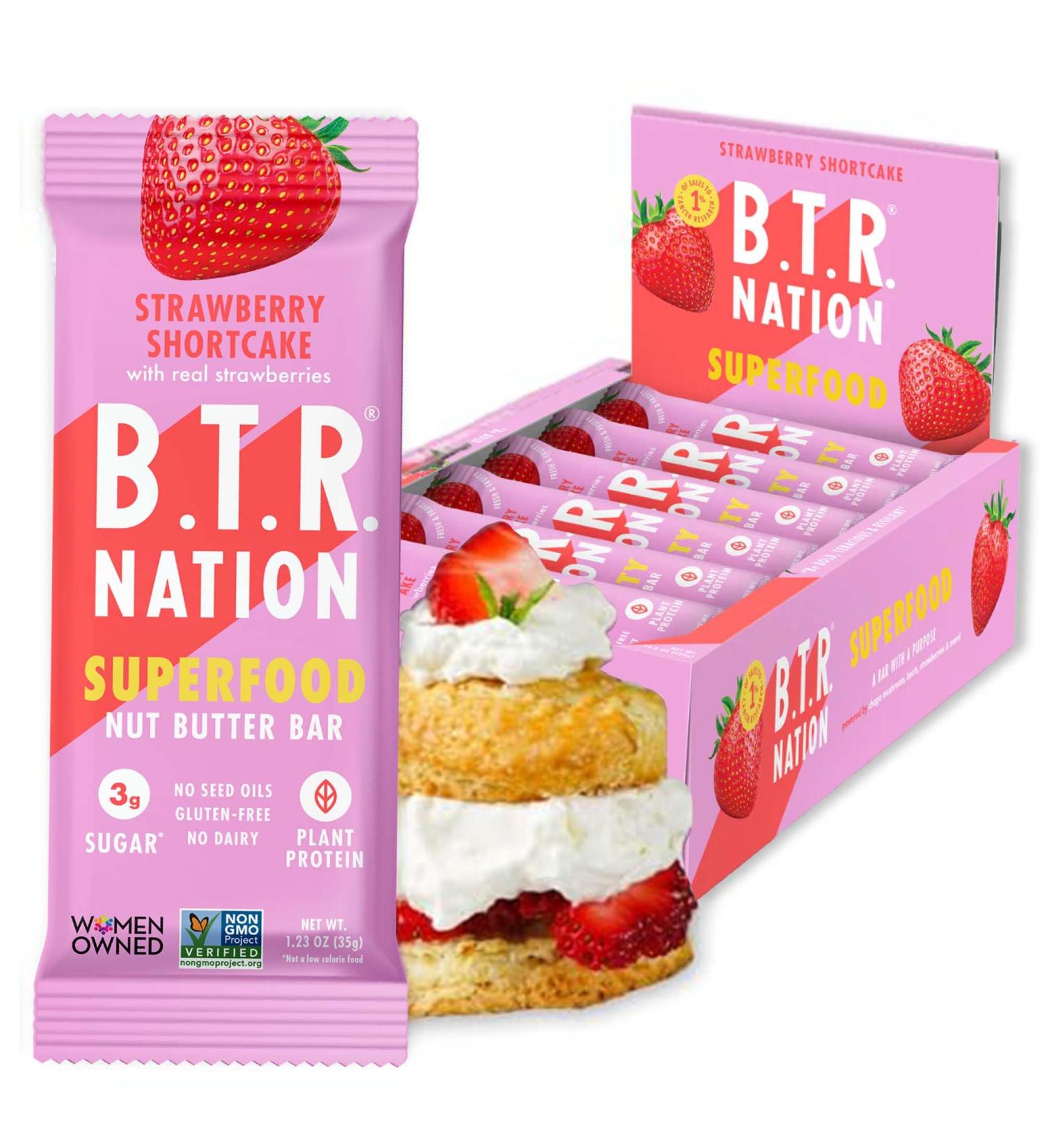 B.T.R. Nation Vegan Superfood Protein Bars - Strawberry Shortcake VITALITY | 12 Bars | Keto Plant Based and Gluten Free Low Carb Sugar Alcohol Free & Boosted with Powerful Superfood! - Buy Online on GoSupps.com