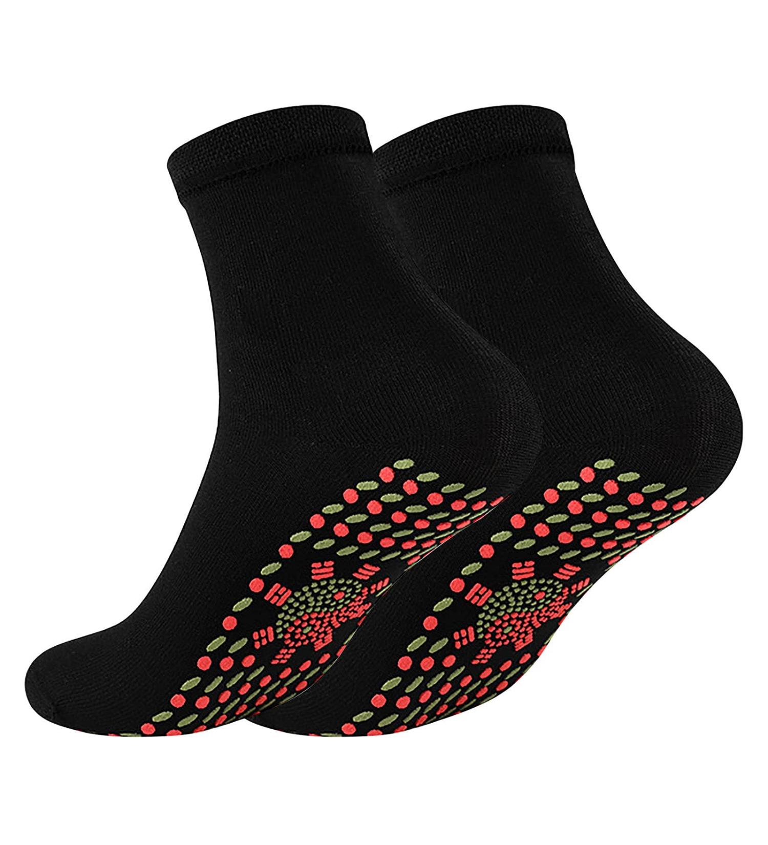 qwea socks self-heating tourmaline magnetic warm comfortable winter foot anti-slip for socks self-adhesive black one size