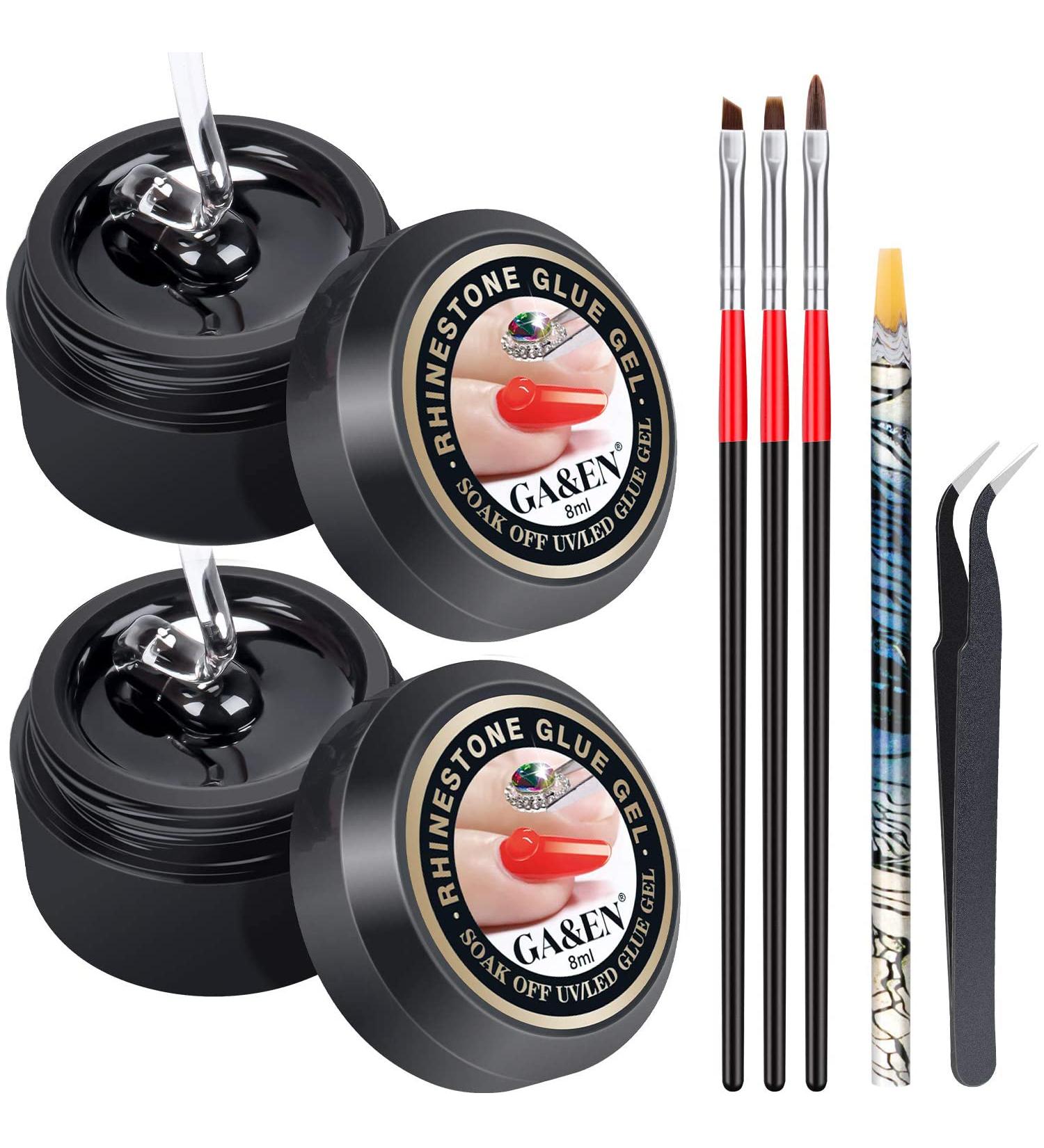 Nail Art 8ml Rhinestone Glue Gel Adhesive Set for Gem Stones - LED Lamp Cure Needed | Includes LED Glue Brush Tools, Pickup Pencil, and Tweezer | UV Rhinestones Glue Kit - Buy Online on GoSupps.com