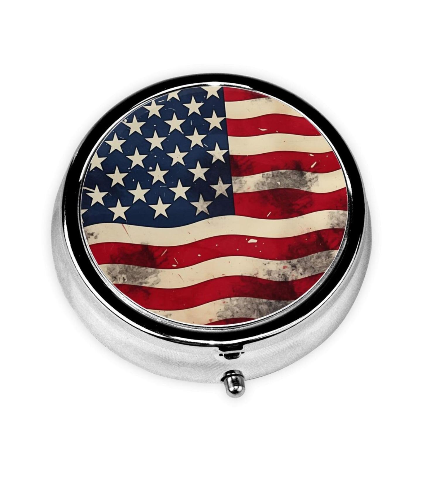 Portable Metal Pill Box - American Flag Design | 3-Compartment Travel Accessory for Small Pills - Buy Online on GoSupps.com