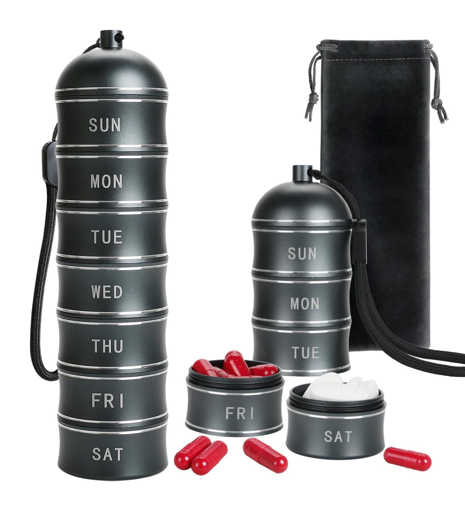 Buy Metal 7-Day Pill Organizer - Stackable Waterproof Aluminum Box for Pills Vitamins & Supplements - Buy Online on GoSupps.com