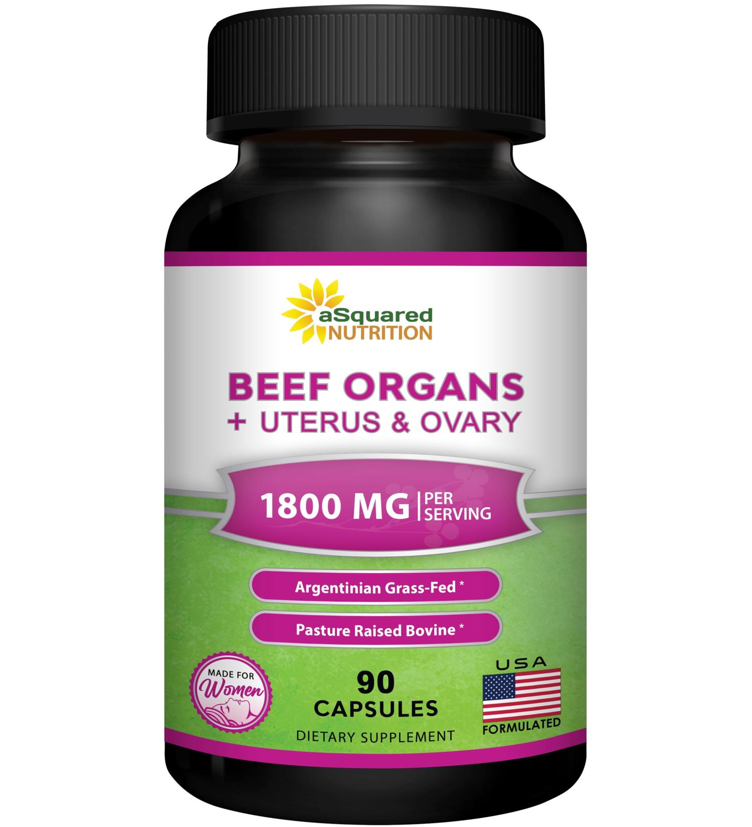 aSquared Nutrition Beef Organ Supplement for Women - Grass Fed Liver Capsules - Ovary Uterus Kidney & Heart - Female Superfood - Women's Complex Pills for Energy & Health - Buy Online on GoSupps.com