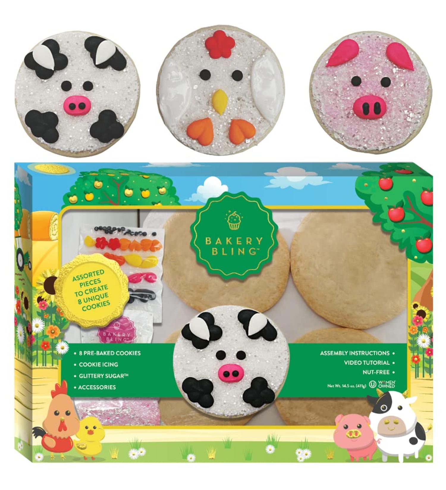 Farm Animal Cookie Decorating Kit for Kids - Pre-Baked Cookies, Icing, Glittery Sugar, and Edible Decorations - Nut-Free - Made in USA - Buy Online on GoSupps.com