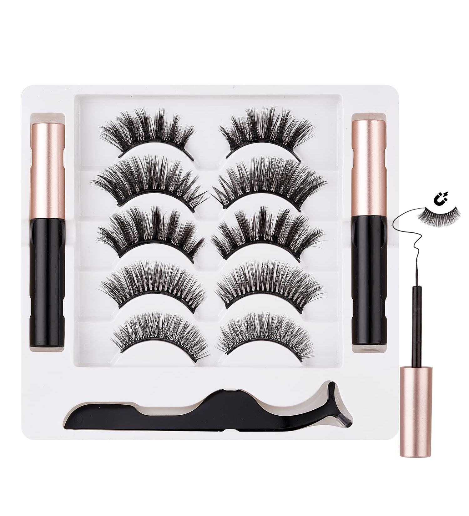 SHEKA Magnetic Eyelashes with Eyeliner - 5 Styles for Natural, Fluffy and Cat Eyes Looks - No Glue Needed - Includes Applicator - 5 Pairs Mix Styles - Buy Online on GoSupps.com