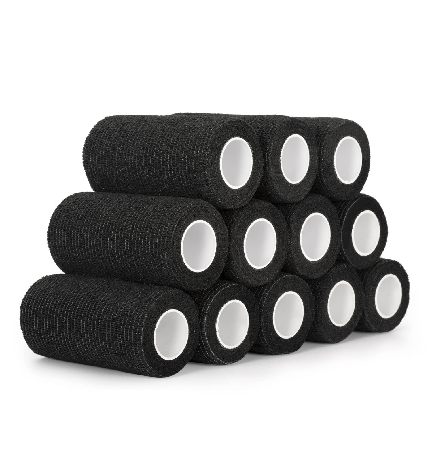 12 Roll Self-Adhesive Cohesive Bandage - 10cm Elastic Wrap for Pets & Humans - Ideal for Fingers Hands Horses & Dogs (Black) - Buy Online on GoSupps.com