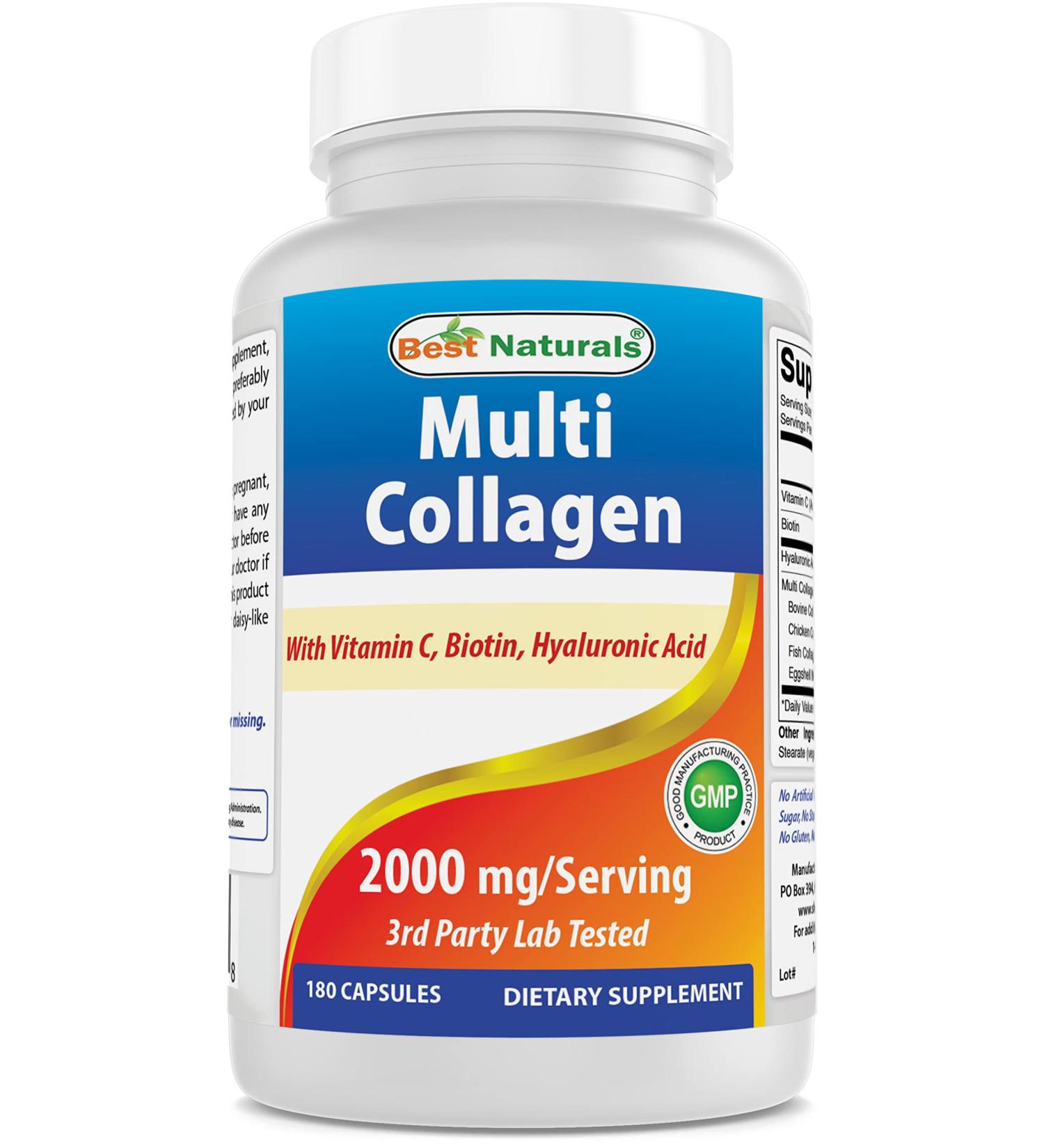 Best Naturals Multi Collagen Pills 2000mg for Women & Men - Hydrolyzed Collagen Peptides Capsules for Hair Skin and Nails with Types I II III V X Biotin Hyaluronic Acid & Vitamin C 180 Count (Pack of 1) - Buy Online on GoSupps.com