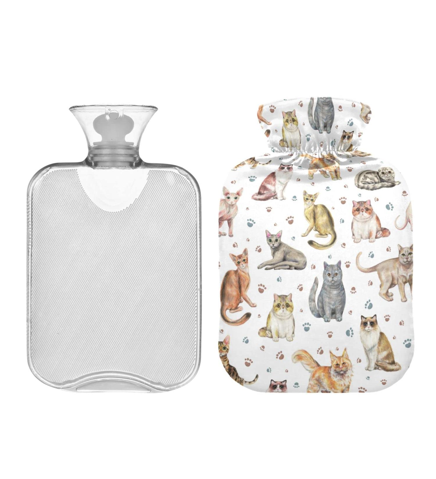 Hot Water Bottle 2L with Cute Cat Paw Print Cover for Pain Relief | Winter Hand & Feet Warmer - Buy Online on GoSupps.com