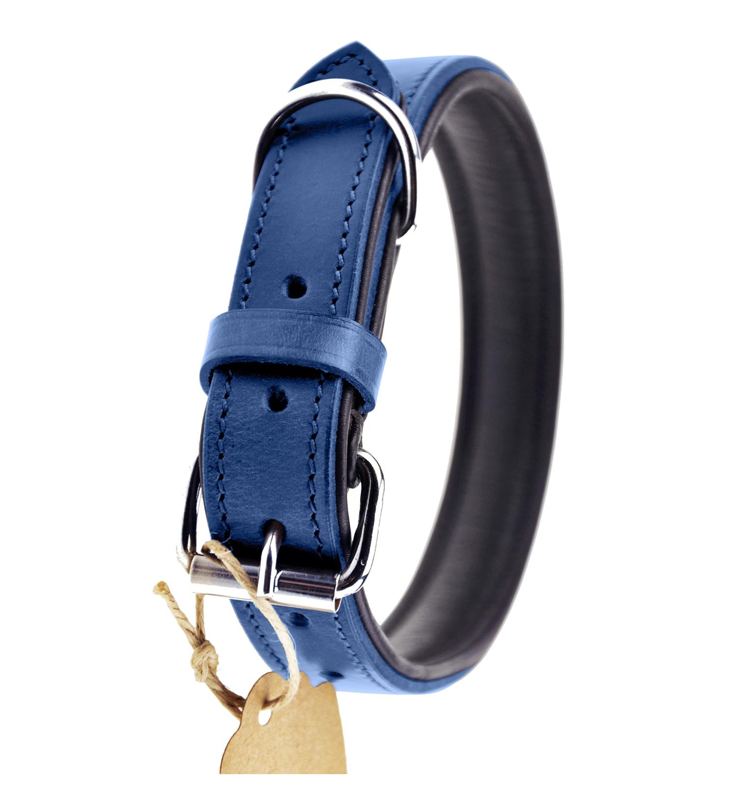 Sniffing Fans Leather Dog Collar - Padded & Robust for Large Medium Small Dogs (XXL 55-65cm Blue) | International Shipping - Buy Online on GoSupps.com