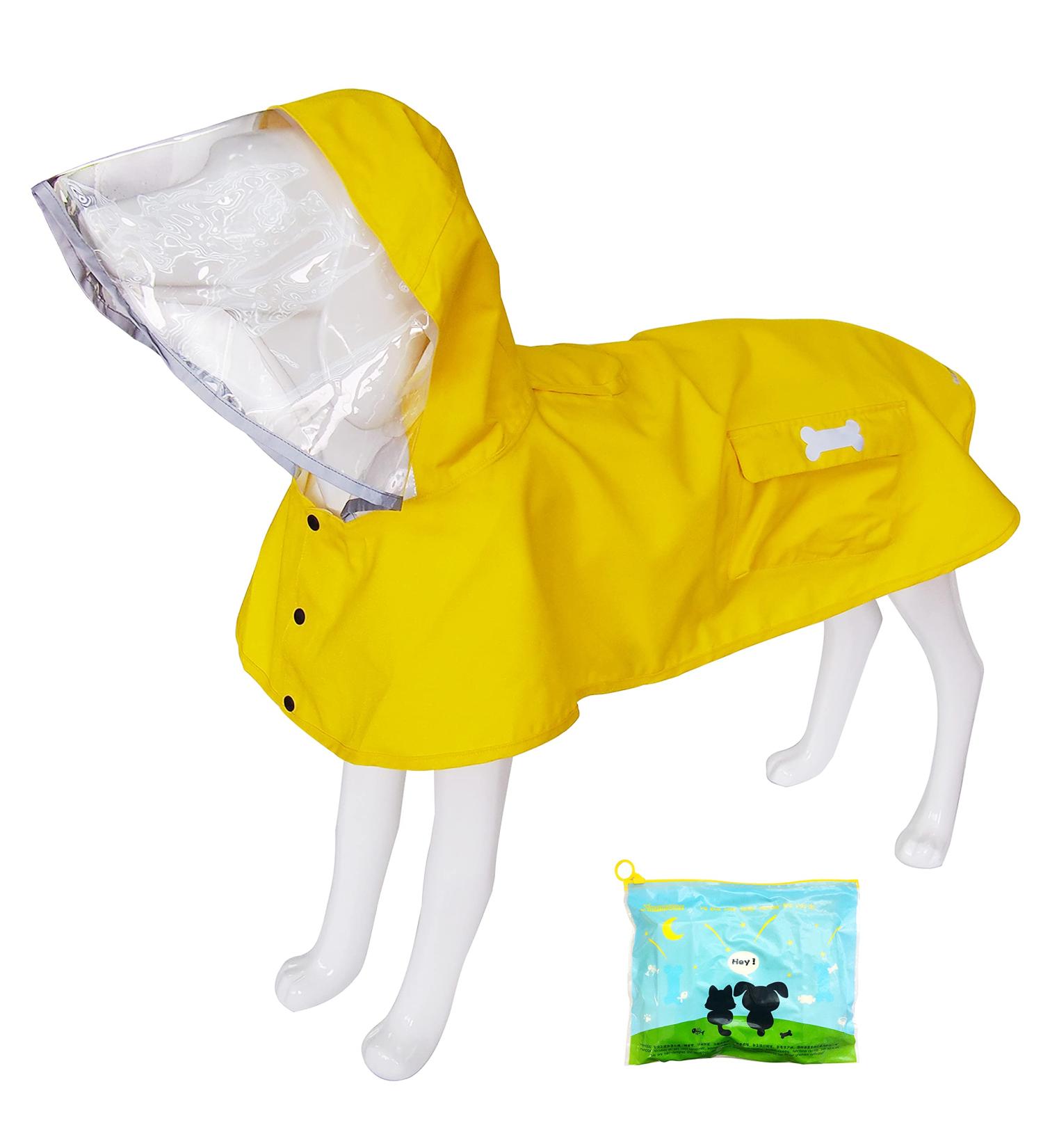 Small Yellow Waterproof Dog Raincoat with Adjustable Reflective Poncho Hood - Buy Online on GoSupps.com