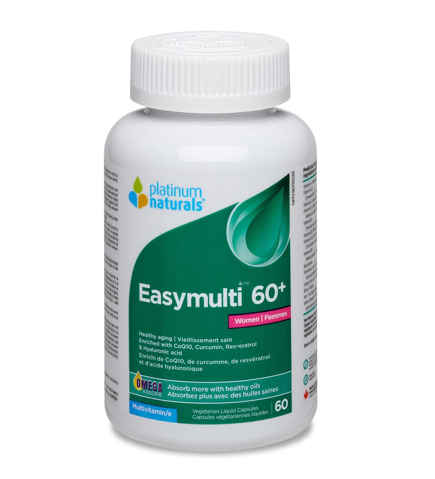 Platinum Naturals Easymulti 60+ for Women 60 Capsules - Comprehensive Multivitamin with CoQ10 Omega & Fish Oil for Heart Health Enhanced with Calcium Vitamin D3 & B Complex for Immune Support 60 count (Pack of 1) - Buy Online on GoSupps.com