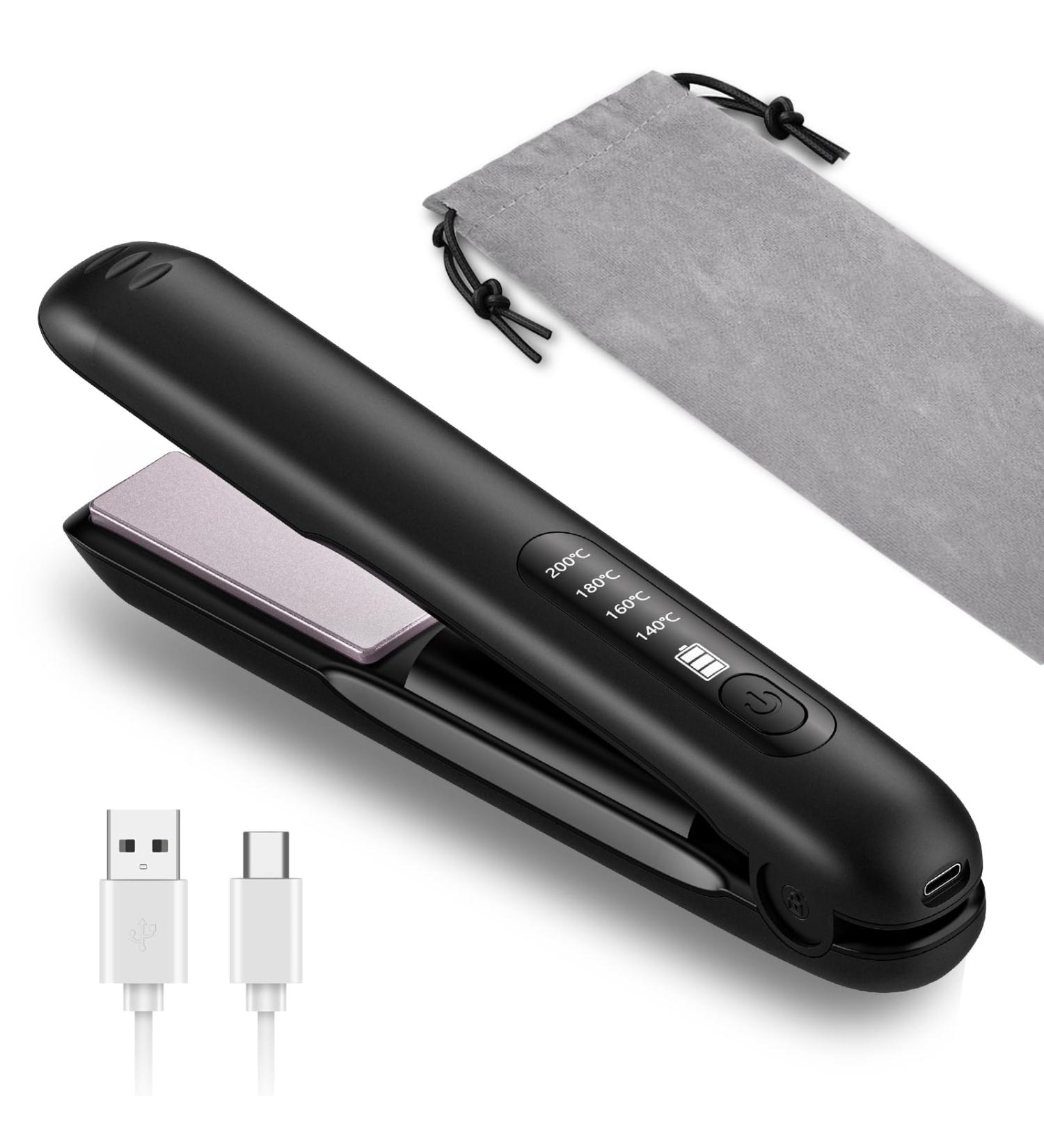 Cordless Hair Straightener & Curler 2-in-1 | Mini Portable Flat Iron for Travel | USB Rechargeable 5000mAh Battery Quick Heat Anti-Scald - Buy Online on GoSupps.com