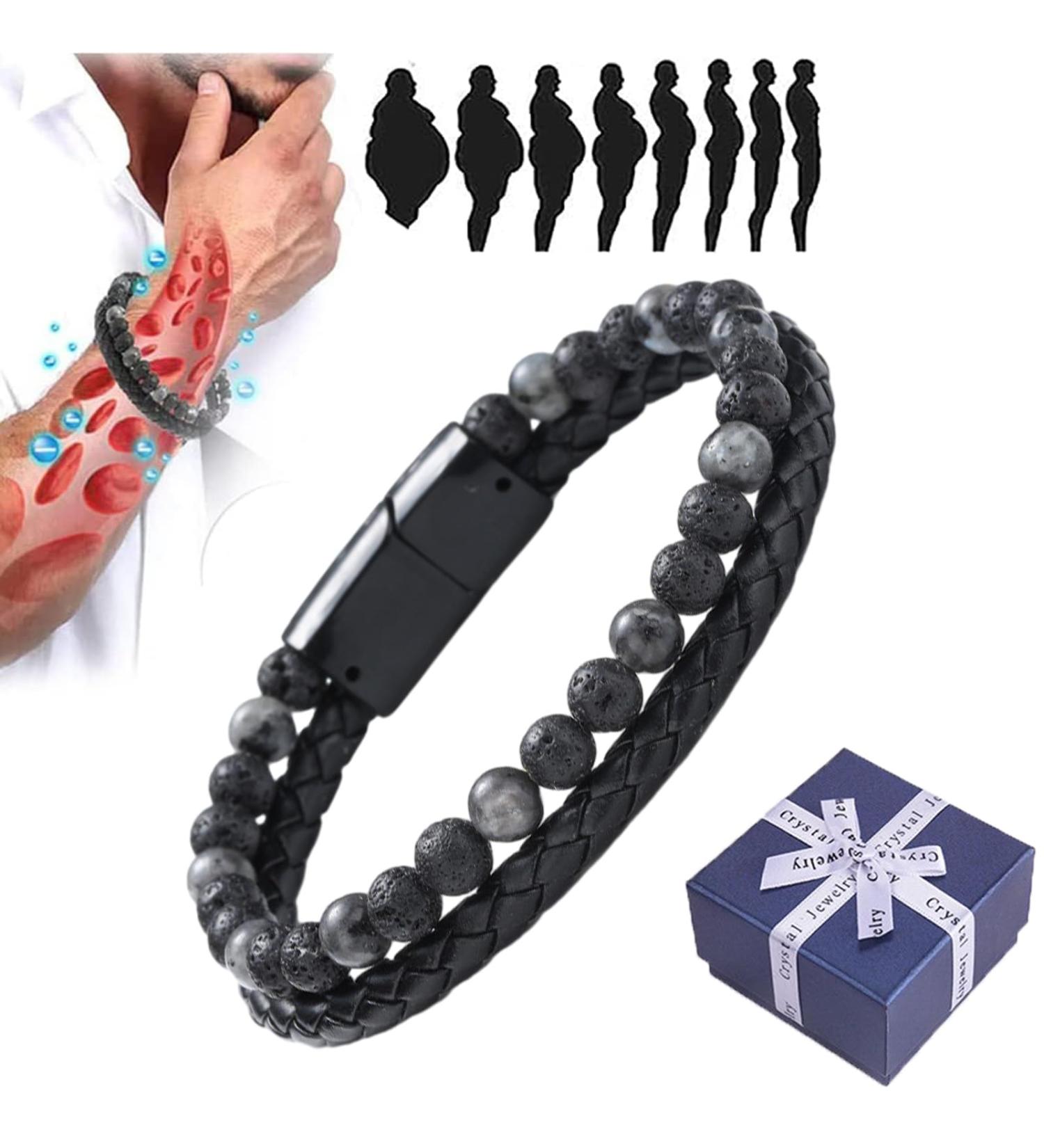 Buy GFOUK Men's Magnetic Field Strap & Hematite Bracelet - Lymph Detox Tiger Lava Stone - 4 Pack Black (20cm) - International Shipping - Buy Online on GoSupps.com
