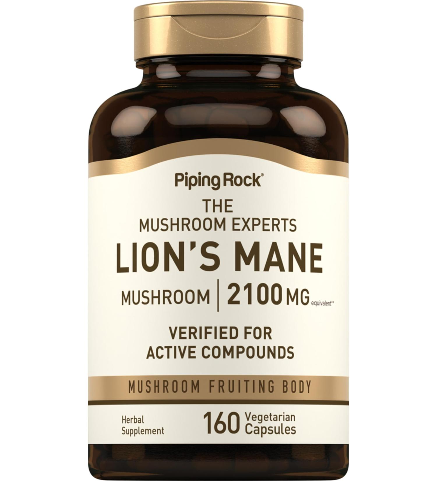 Piping Rock Lions Mane Mushroom Supplement Capsules | 2100mg | 160 Pills | Extract for Women and Men | Vegetarian Non GMO & Gluten Free - Buy Online on GoSupps.com