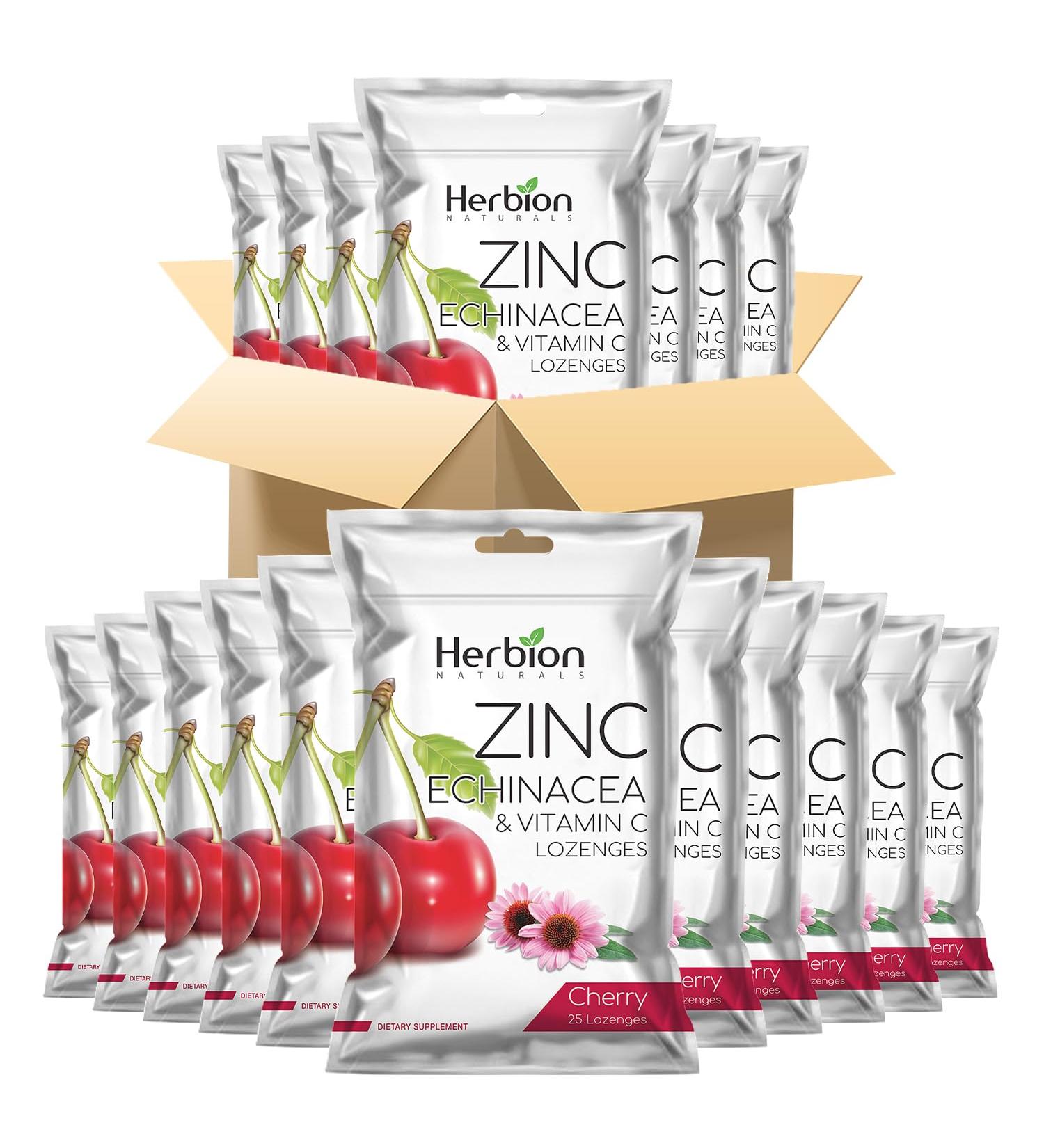 Herbion Naturals Zinc Echinacea & Vitamin C Lozenges with Natural Cherry Flavor - 25 CT Dietary Supplement for Adults & Children 5+ Supports Immune System Promotes Wellness for the Whole Family - Buy Online on GoSupps.com