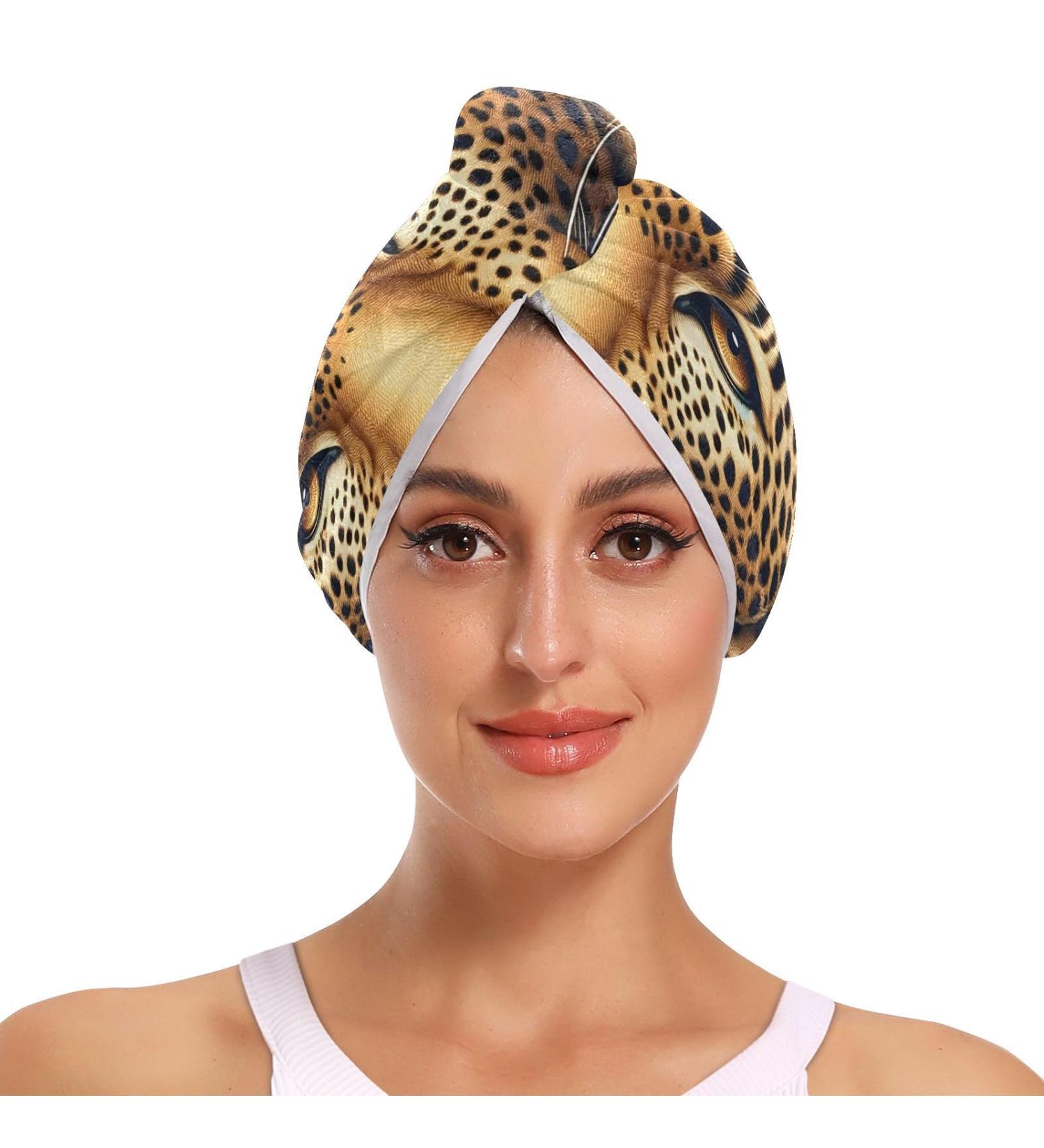 Leopard Face Hair Towel 2 Pack - Super Absorbent Quick Dry Hair Turbans for Women & Girls - Buy Online on GoSupps.com