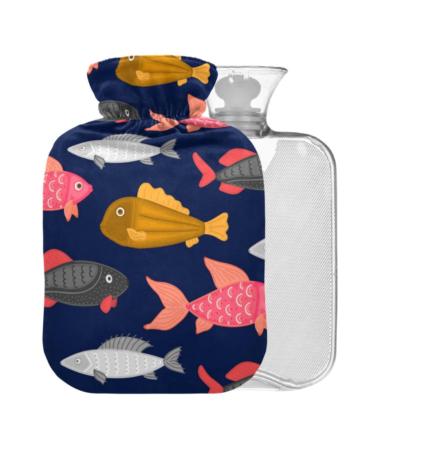 Colorful Abstract Fish Hot Water Bottle BPA Free 1L Pain Relief for Kids & Adults - Perfect Hot Water Bag with Cover - Buy Online on GoSupps.com