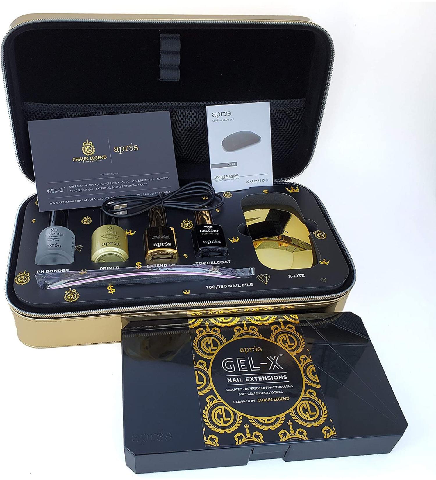 Chaun Legend x Apr s Gel-X Professional Nail Kit - Complete Vegan Leather Case with Gel-X Tips, pH Bonder, Gel Primer, Extend Gel, Top Gelcoat, Mini LED Light, and Emery Board - Buy Online on GoSupps.com