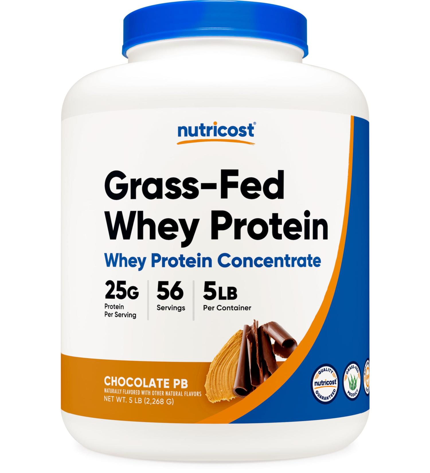 Nutricost Grass-Fed Whey Protein Concentrate - Chocolate Peanut Butter 5LBS | Premium Quality Whey Protein for Muscle Growth - Buy Online on GoSupps.com