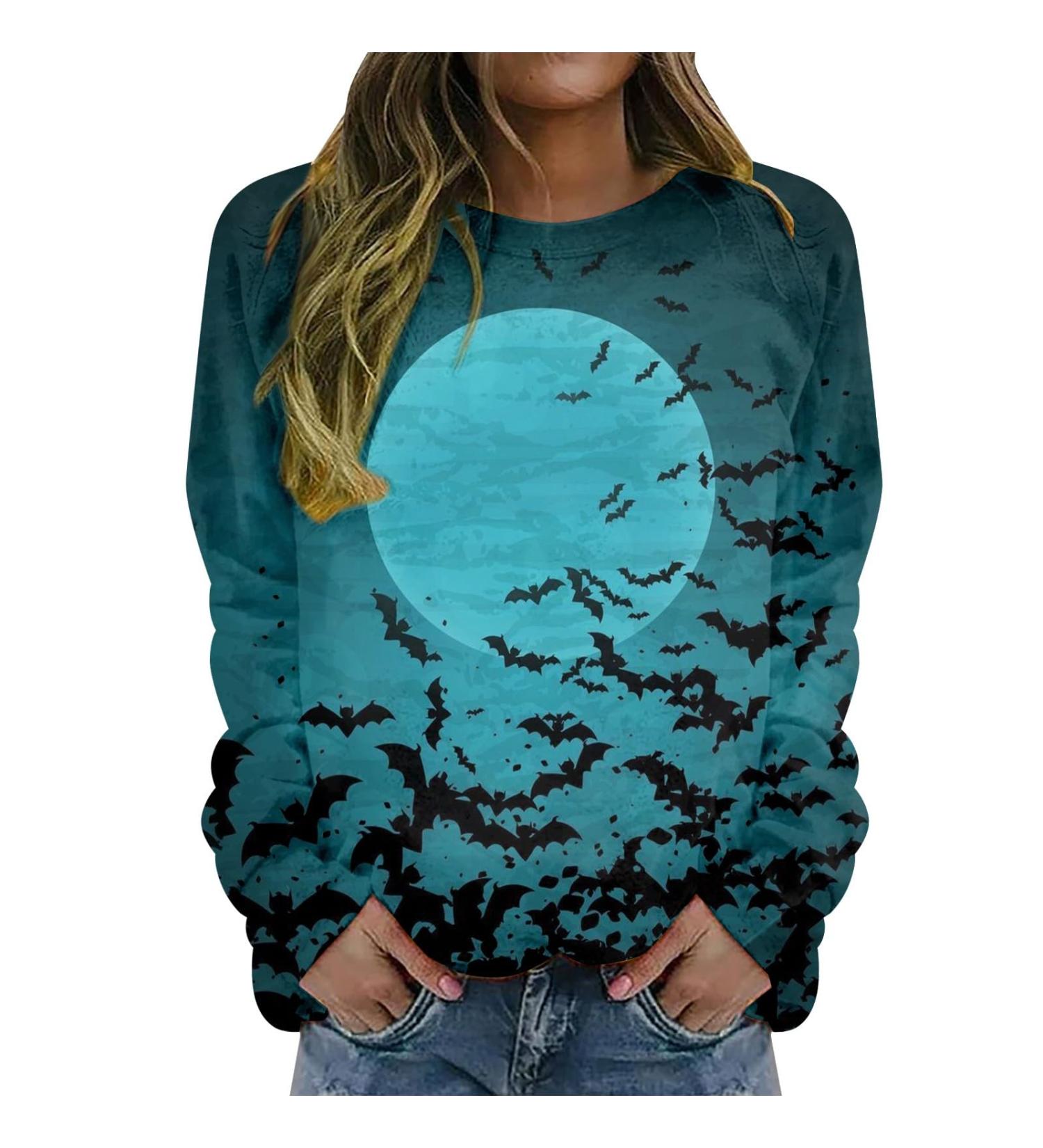 Halloween Costumes Casual Crewneck Long Sleeve Pullover Floral Print Blouses Womens Long Sky Blue X-Large - Buy Online on GoSupps.com
