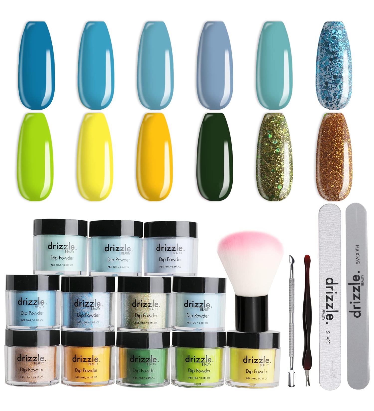 12 Color Dip Powder Nail Kit for French Nail Summer Getaway - Blue Yellow Glitter Manicure Set, No Lamp Needed - Buy Online on GoSupps.com