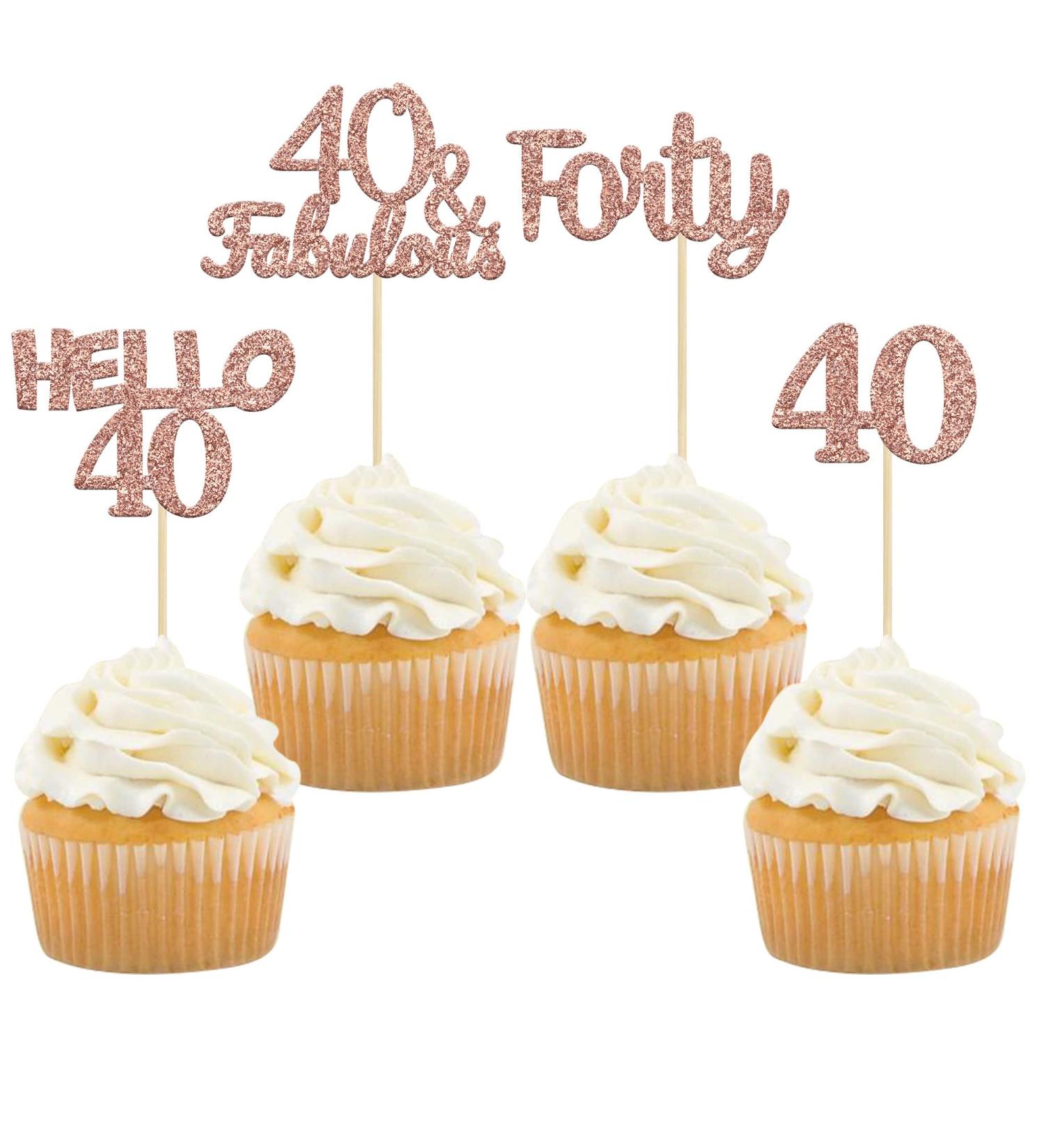 Gyufise 24 Pack Glitter 40th Birthday Cupcake Toppers - Hello 40 Forty Cake Decorations - 40 & Fabulous Picks - Rose Gold RG 40 - Buy Online on GoSupps.com