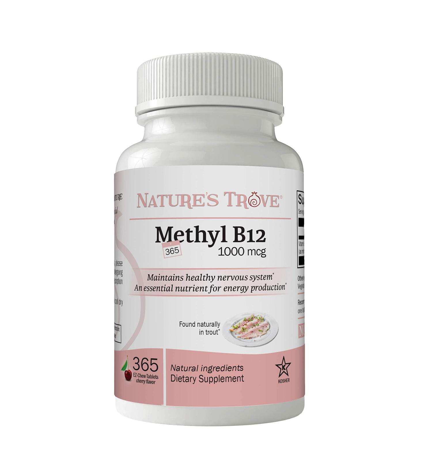 Nature's Trove Vitamin B12 Methylcobalamin 1000 mcg, 365 Count, B12 Chewable Vitamins, Cherry Flavor