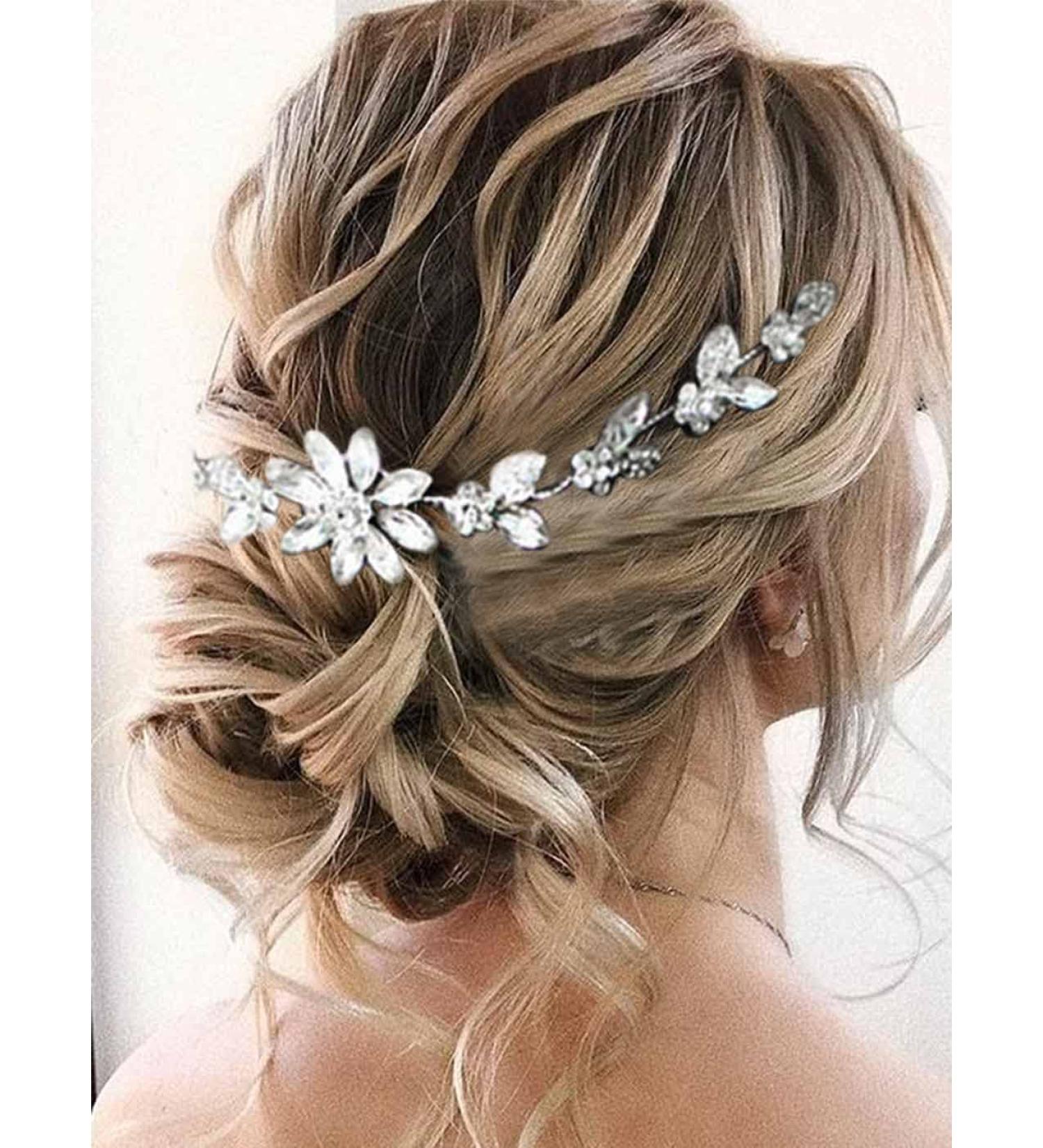 Unsutuo Crystal Bride Wedding Hair Vine - Silver Flower Bridal Headpiece for Women & Girls - Buy Online on GoSupps.com