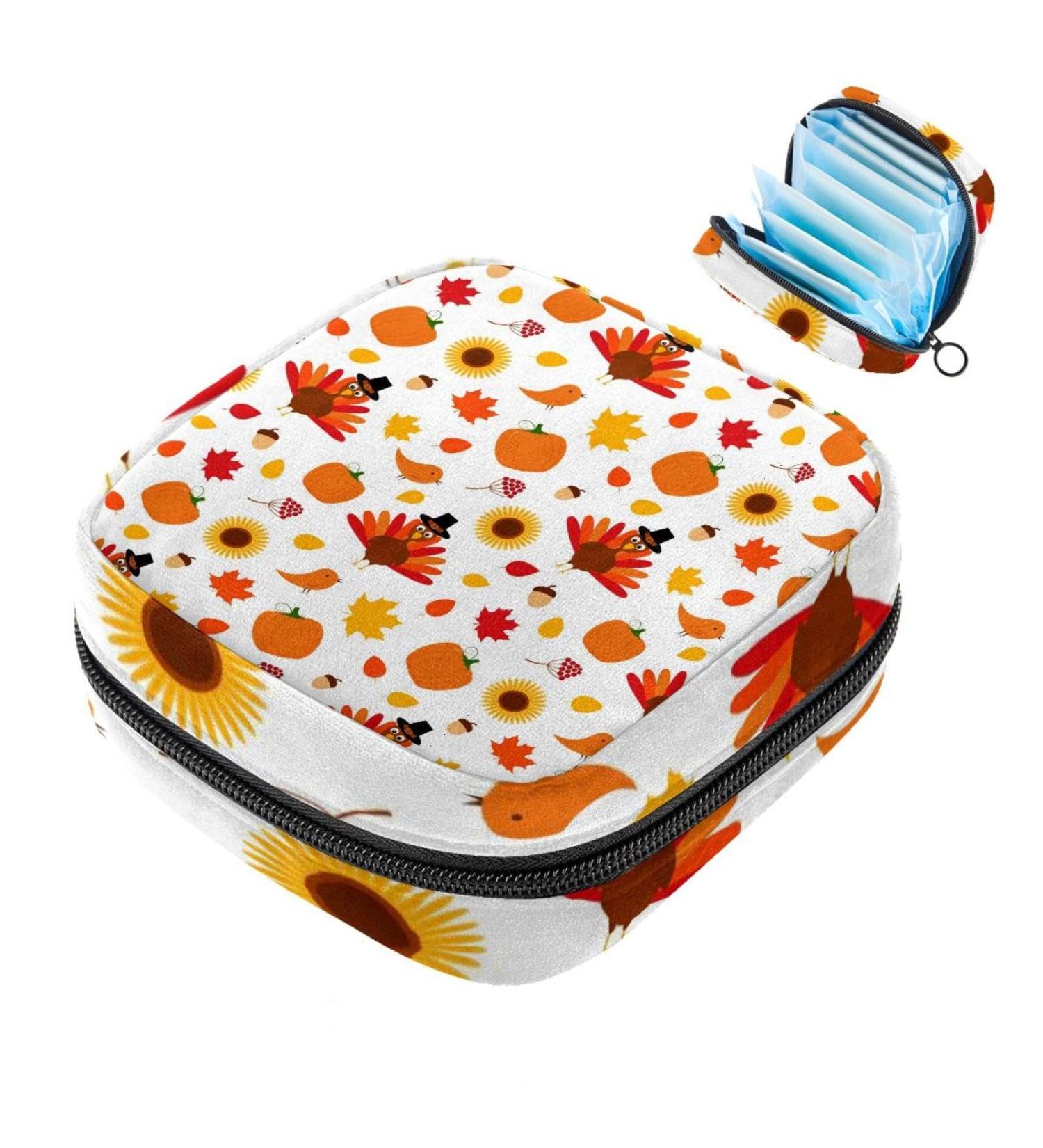 Buy Muooum Menstrual Polster Bag with Zipper - Stylish Thanksgiving Turkey & Pumpkin Design - Perfect for Tampons & Essentials - International Shipping - Buy Online on GoSupps.com