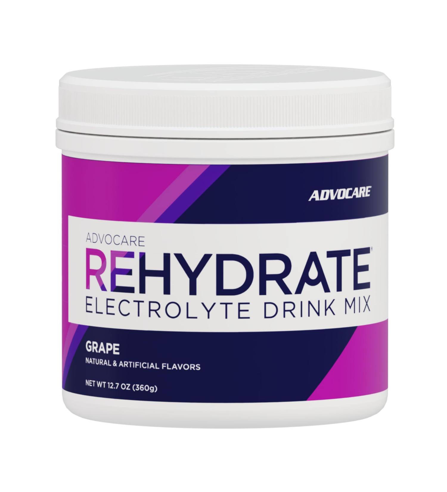 AdvoCare Rehydrate - Electrolyte Drink Mix - Includes Magnesium Sodium Potassium & Calcium - Antioxidant & Amino Acid Fortified - Supports Hydration & Recovery - Grape 12.7 oz Grape 12.7 Ounce (Pack of 1) - Buy Online on GoSupps.com
