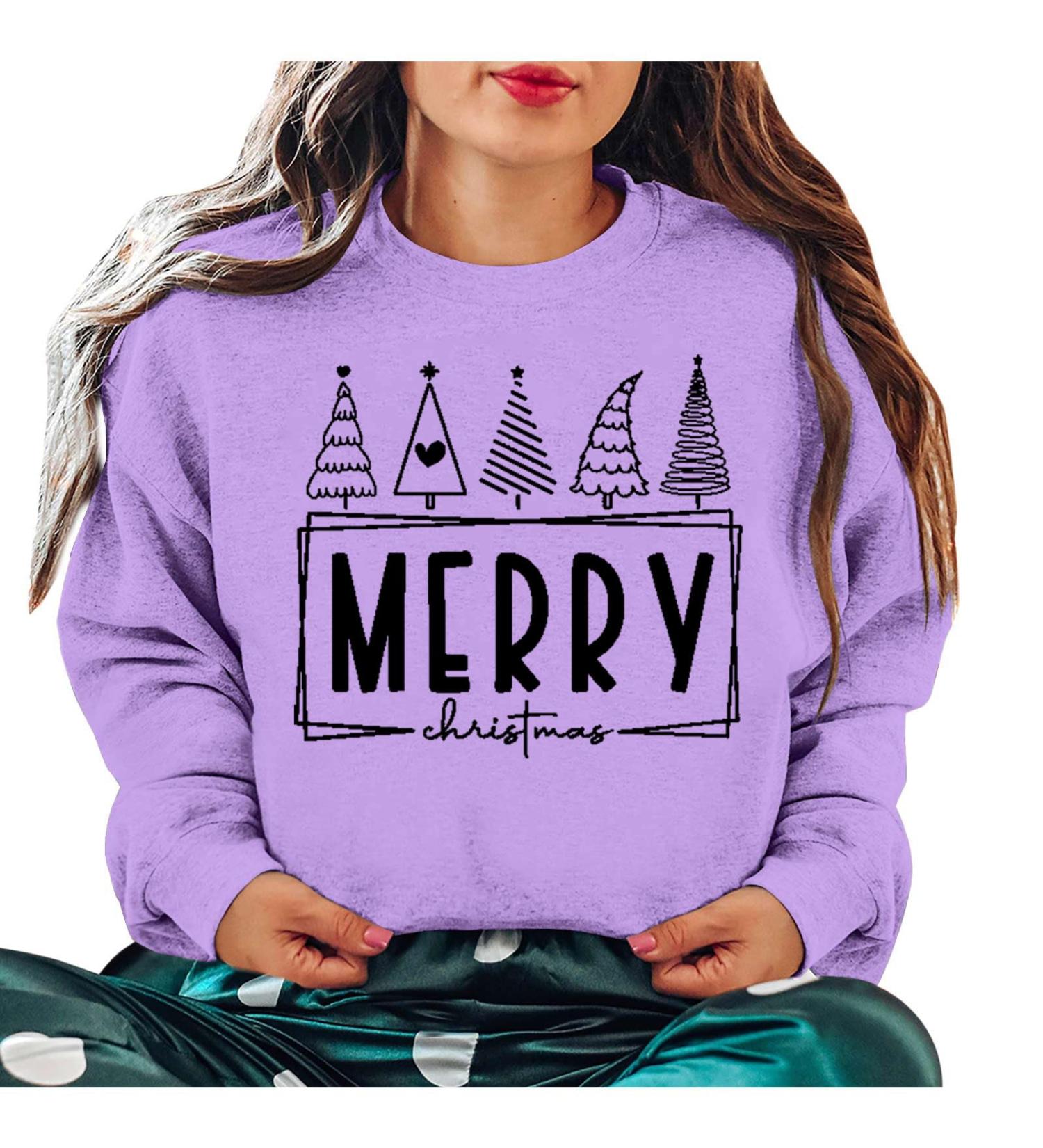 Yihaojia Plus Size Merry Christmas Sweatshirt Women Cute Christmas Letter Graphic Shirt Casual Long Sleeve Pullover Blouse Purple#7 6X-Large - Buy Online on GoSupps.com