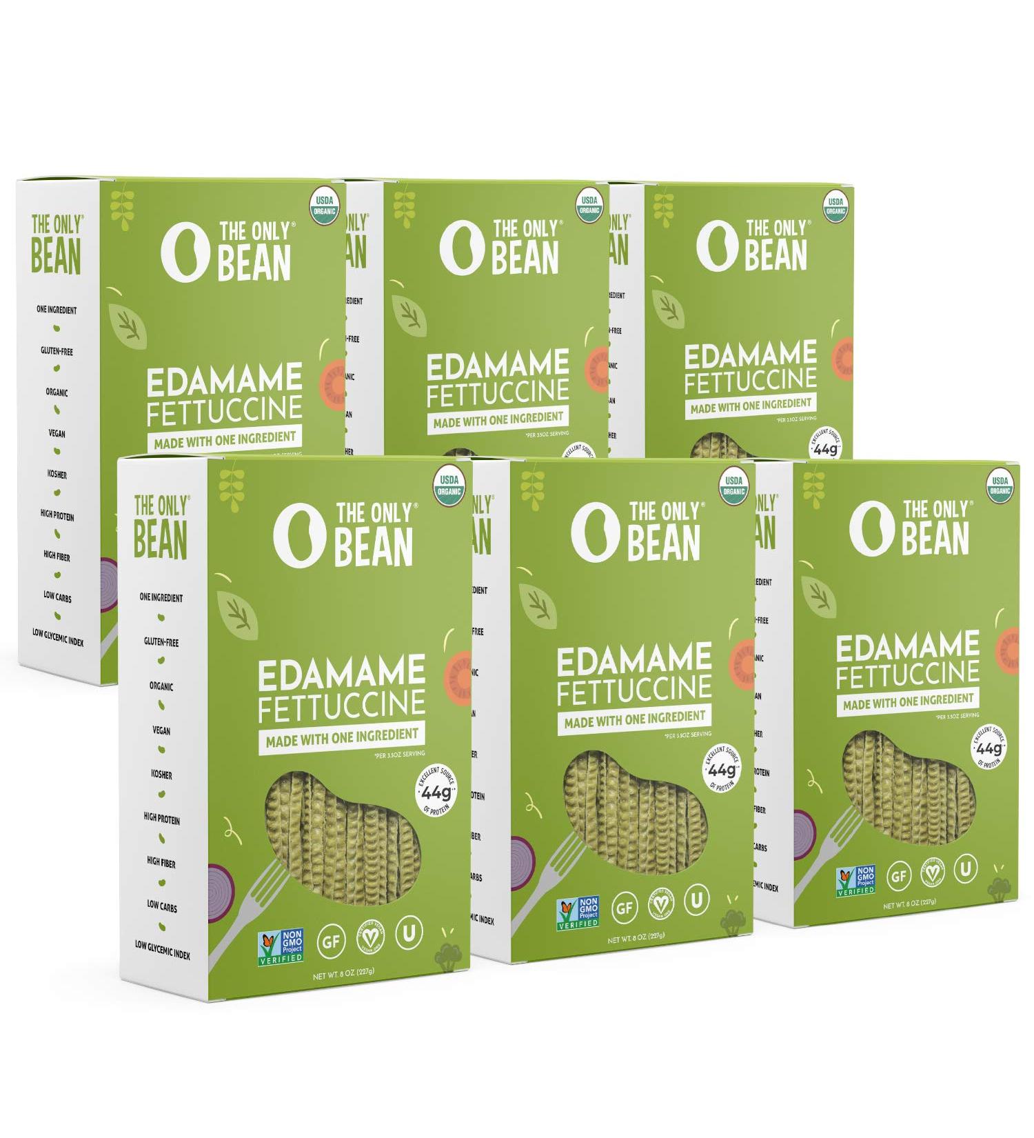 The Only Bean Organic Edamame Fettuccine Pasta 8 oz (6 Pack) | High Protein Keto Friendly Gluten-Free Vegan Non-GMO Kosher Low Carb Plant-Based Bean Noodles - Buy Online on GoSupps.com