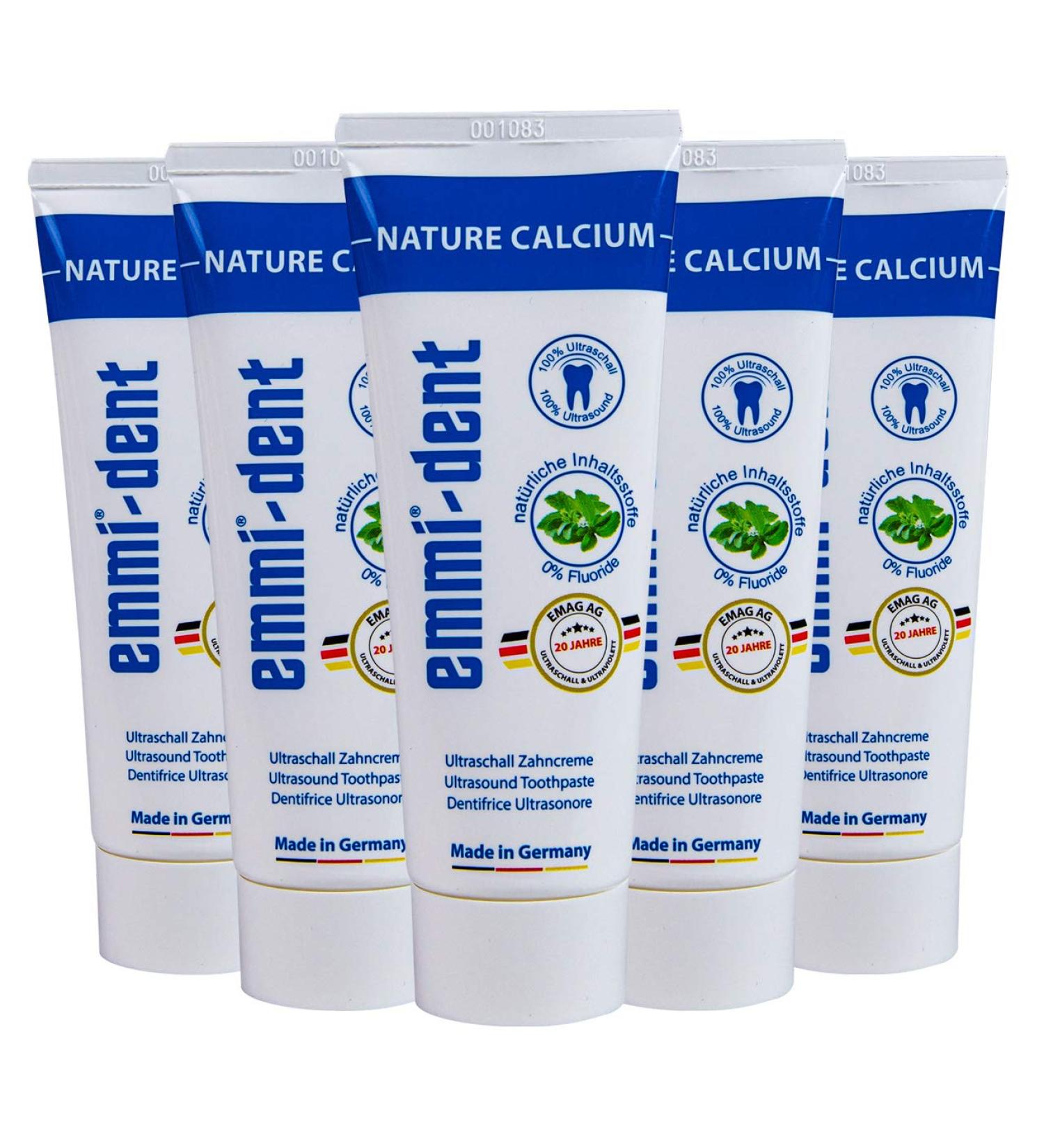 EMMI-Dent Ultrasound Toothpaste Nature Calcium - Extra Calcium for Sensitive Teeth Fluoride-Free Vegan & Gluten-Free (5 Pack 75ml) - Buy Online on GoSupps.com
