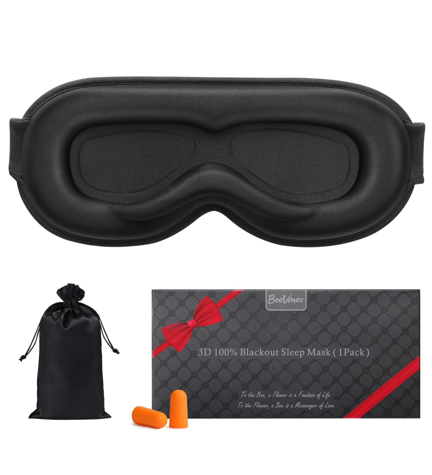 BeeVines 100% Blackout Sleep Mask | 3D Eye Mask for Men & Women | Zero Pressure Design for Side Sleepers | Includes Travel Pouch - Ideal for Restful Sleep - Buy Online on GoSupps.com