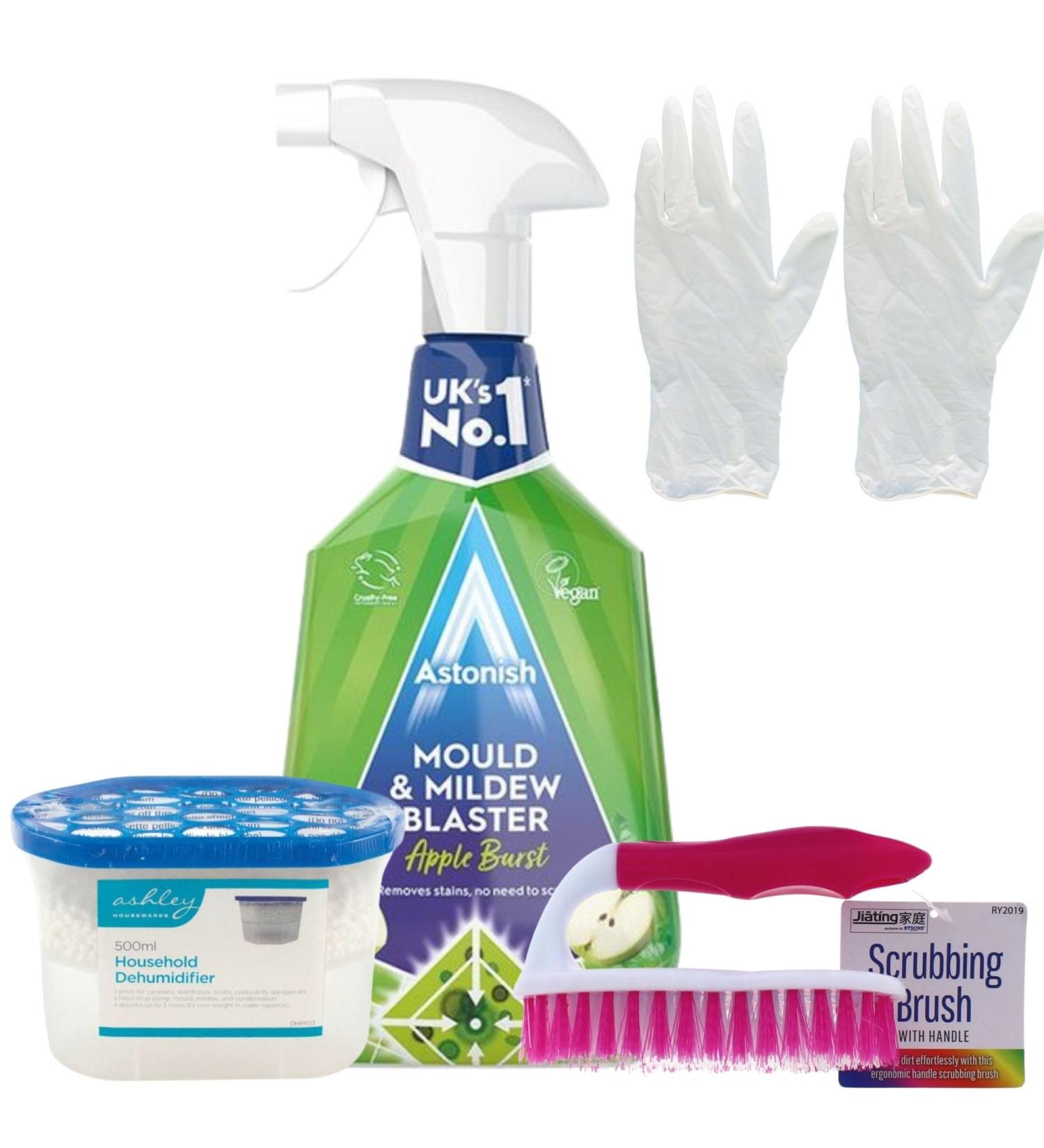 Dehumidifier For Home and Mould Remover Set - Bundle Includes Dehumidifier Damp Absorber Astonish Mould and Mildew Remover Spray Scrubbing Brush Pair of Gloves - Buy Online on GoSupps.com