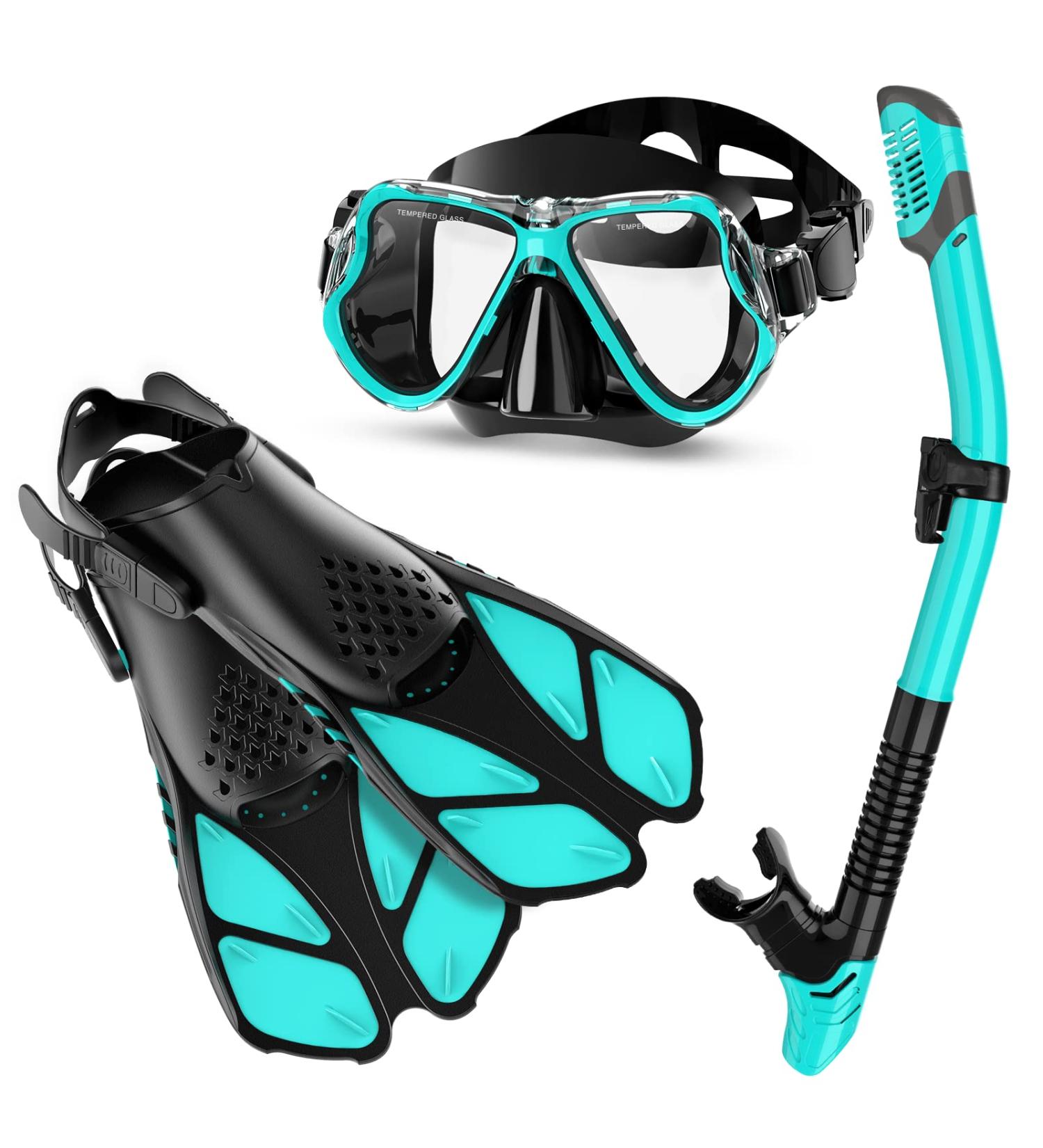 Zenoplige Snorkel Set - Adult Swim Goggles & Fins Kit for Snorkeling, Swimming, and Diving - Green/Black SM - Buy Online on GoSupps.com