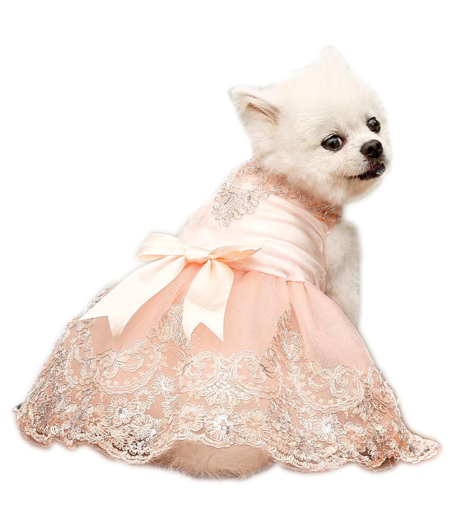 Pet Dog Dress Bowknot Princess Dress Puppy Tutu Skirt Girl Outfit for Dog Cat (L Pink) L Pink - Buy Online on GoSupps.com
