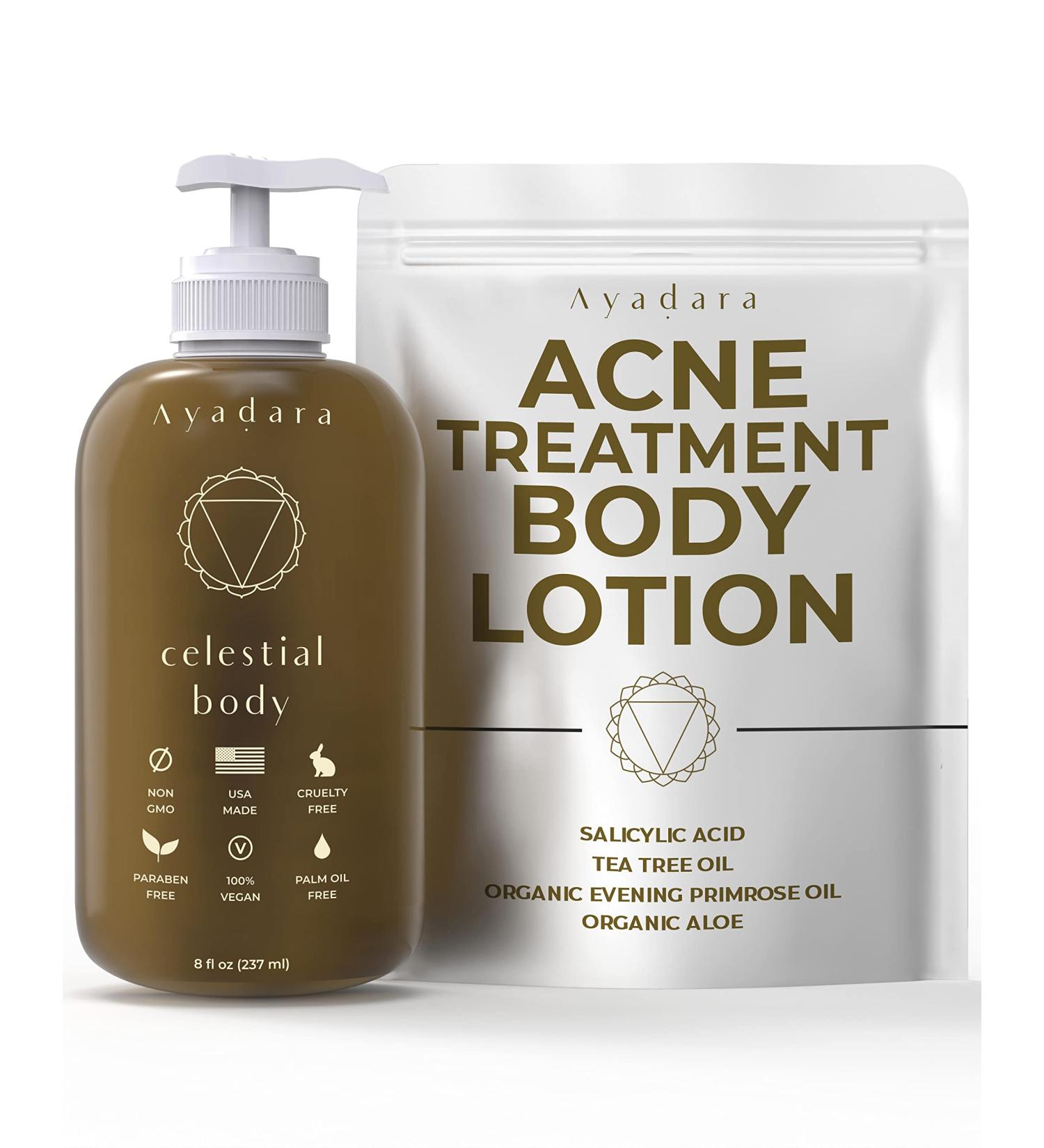 Ayadara Anti-Acne Treatment Body Lotion with Salicylic Acid & Tea Tree - 75-Day Supply | For Chest, Arm, Shoulder, Thigh, Butt & Back Acne in Women, Men & Teens - Buy Online on GoSupps.com
