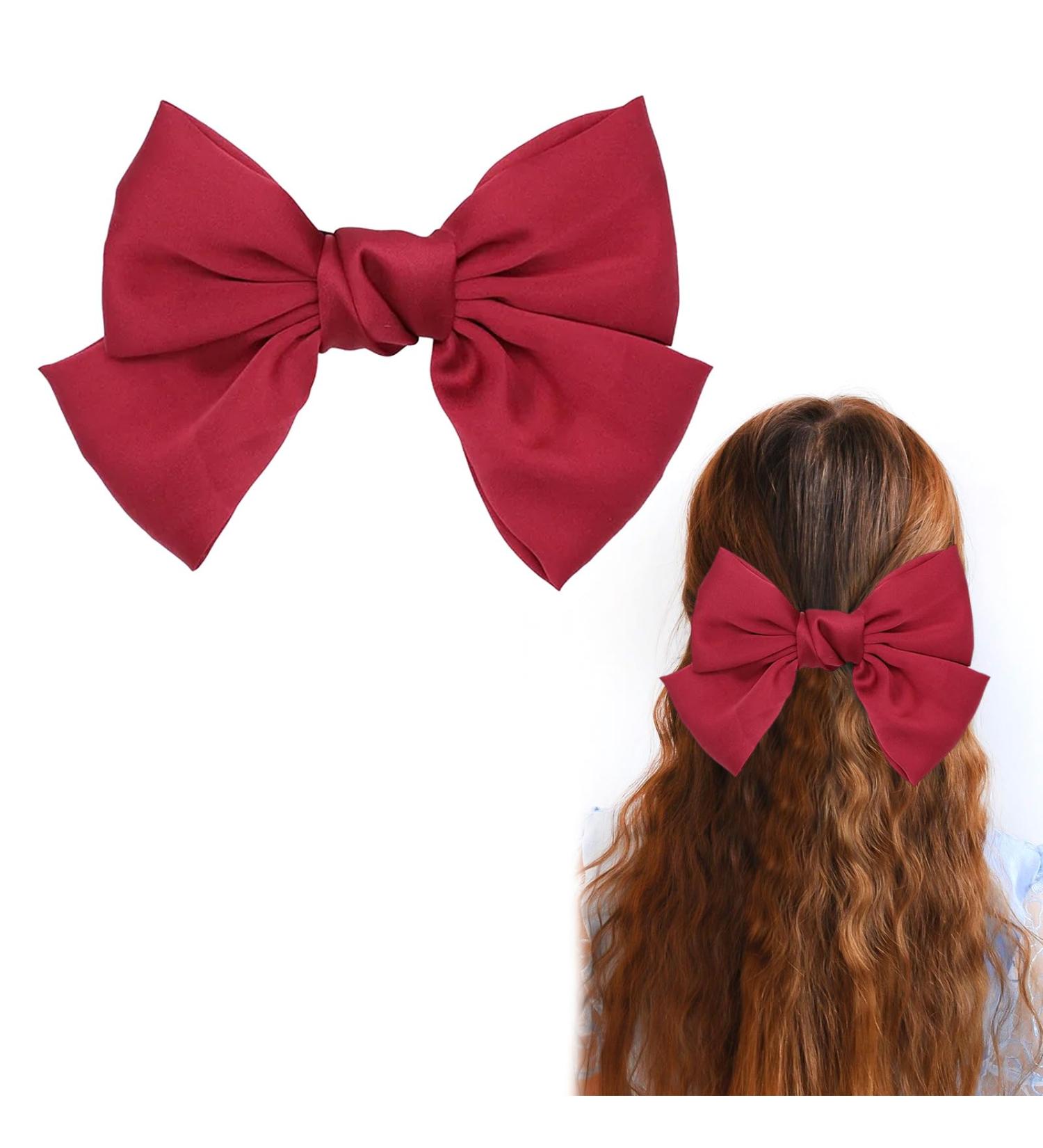 XdealCozyxc Red Hair Bow Bow Hair Clip French Hair Clips with Ribbon Solid Red Hair Barrette Clips Soft Satin Silky Hair Bows for Women Girls - Buy Online on GoSupps.com