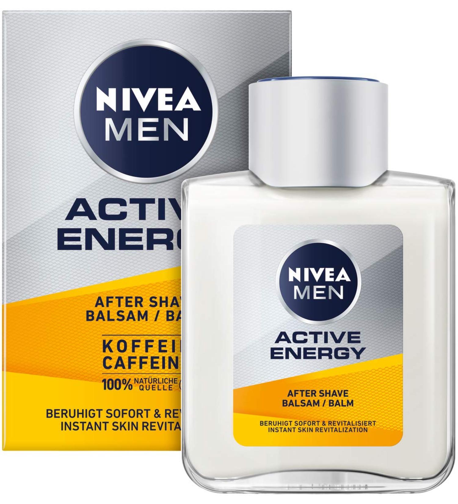 Nivea Men Active Energy After Shave Balsam (100 ml) | Revitalizing Skin Care with Caffeine | 100% Natural | Perfect for Post-Shave Relaxation - Buy Online on GoSupps.com