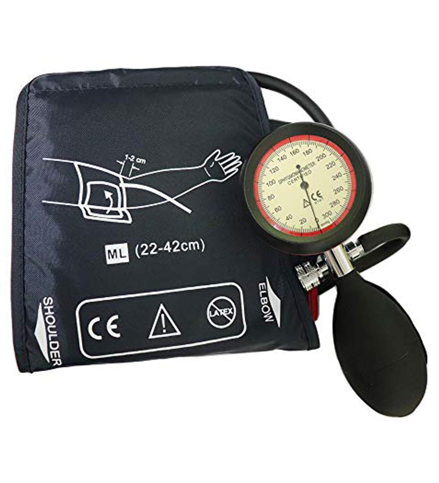 Adult Extra Long Manual Blood Pressure Cuff | 22-42 cm Arm Circumference | Single Tube with Gauge and Bulb | Black Display - Buy Online on GoSupps.com