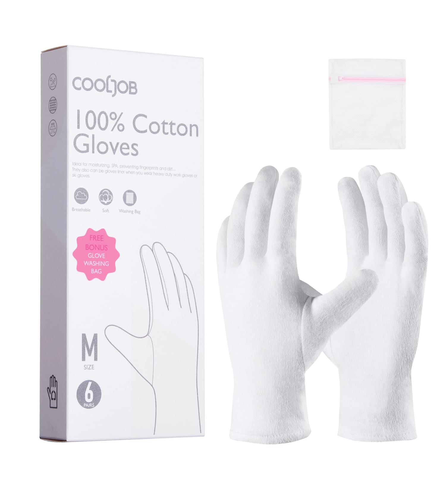 COOLJOB White Cotton Gloves for Women and Men 6 Pairs Eczema Gloves with a Free Wash Bag 100% Cotton Moisturising Protective Gloves for Dry Hands Jewelry Inspection (6 Pairs Size S-M) - Buy Online on GoSupps.com