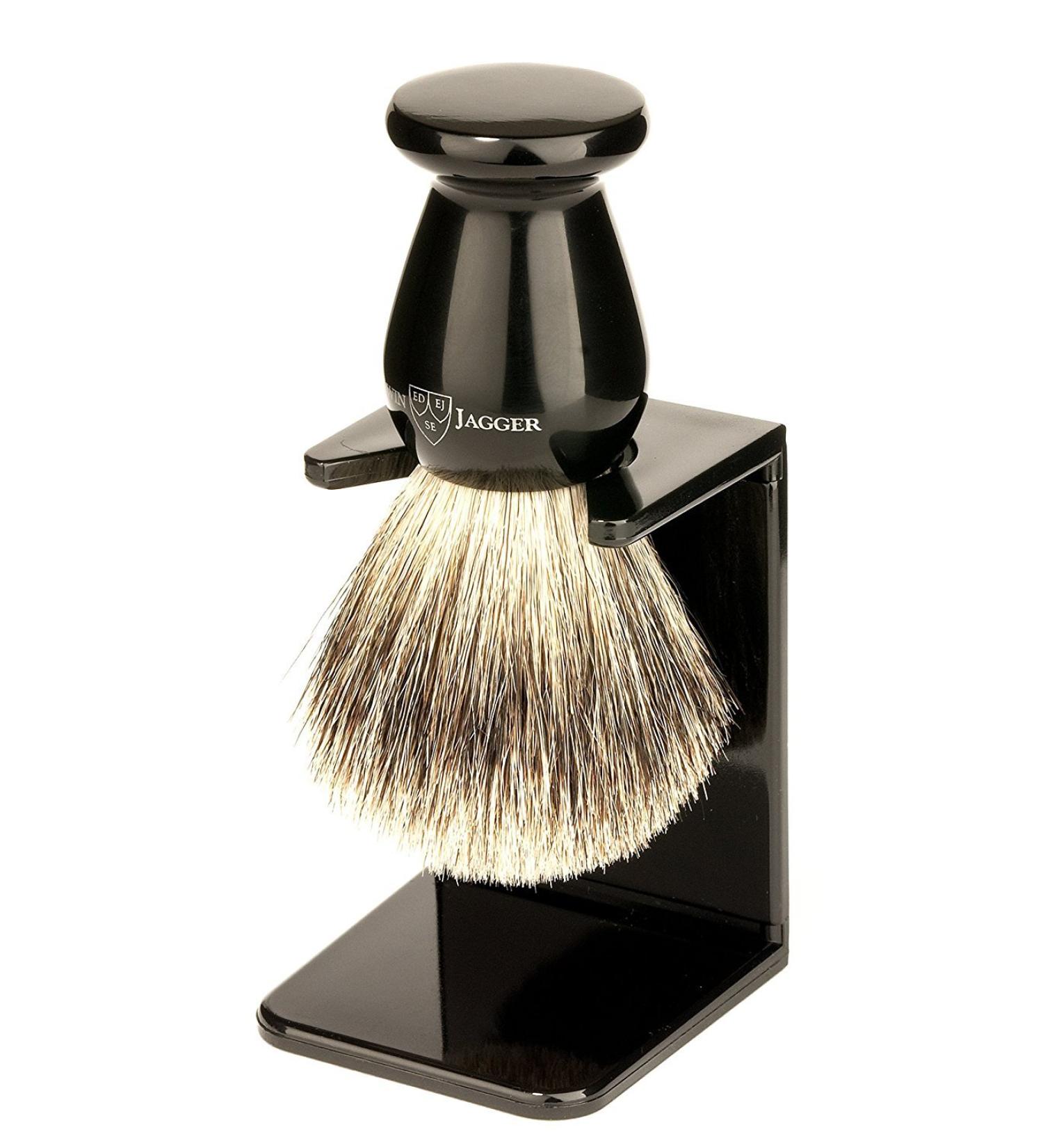 Edwin Jagger Best Badger Shaving Brush with Drip Stand - Imitation Ebony - Medium - Black - Buy Online on GoSupps.com